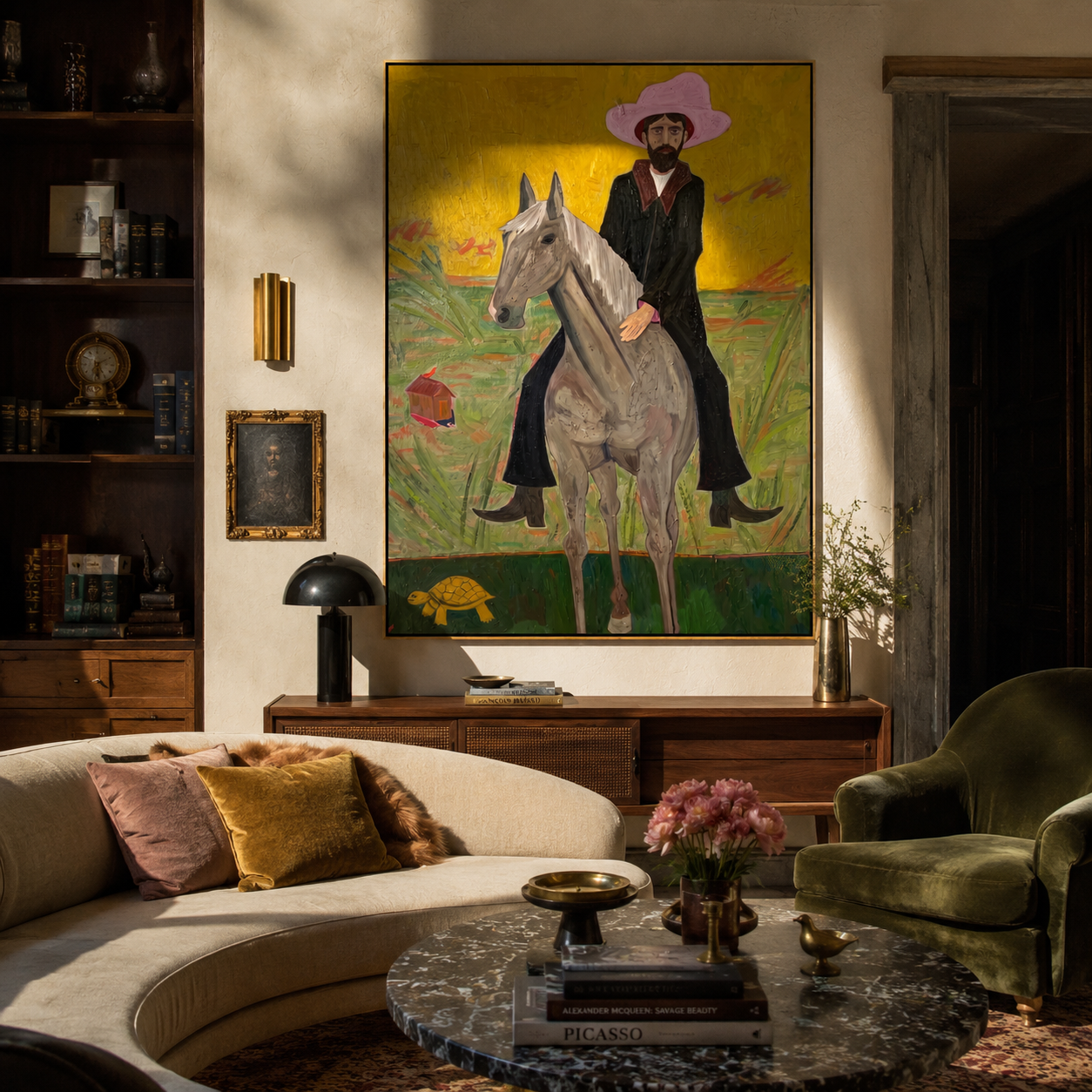Pink Hat Rides Gold styled with wood, linen, and modern decor