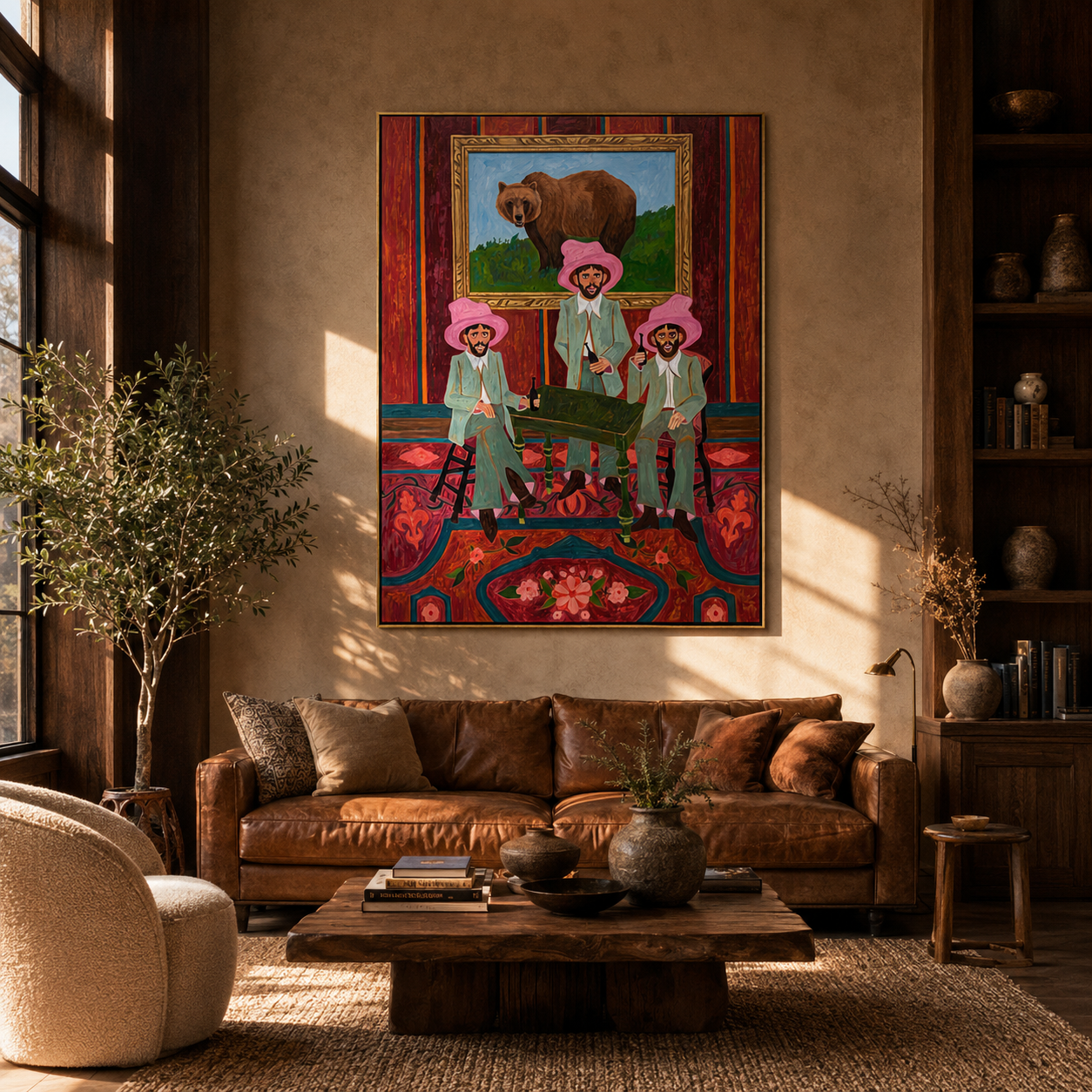 Bear Watches Pink Company styled with warm modern furnishings