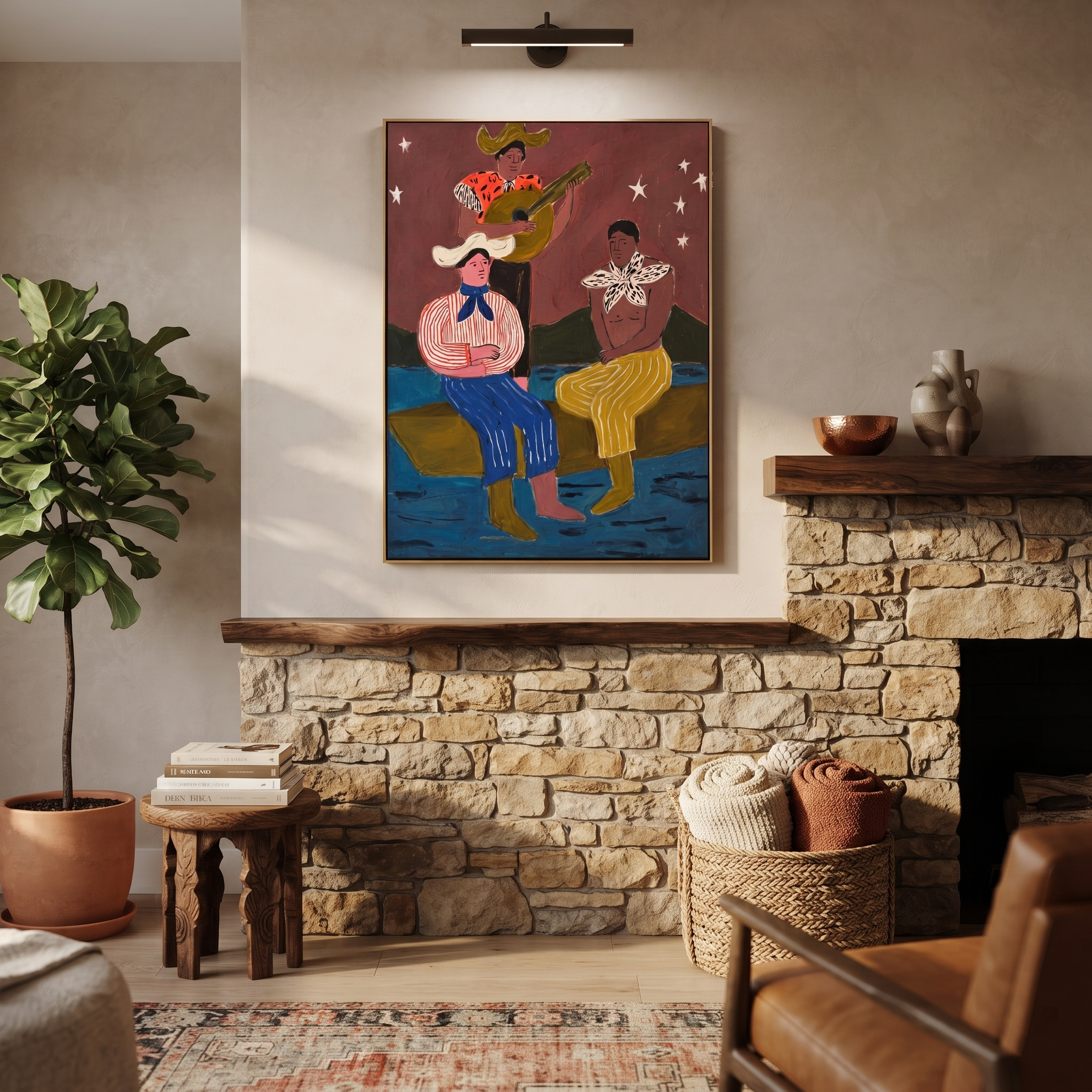 Guitar Sings Under Stars displayed in a layered residential setting