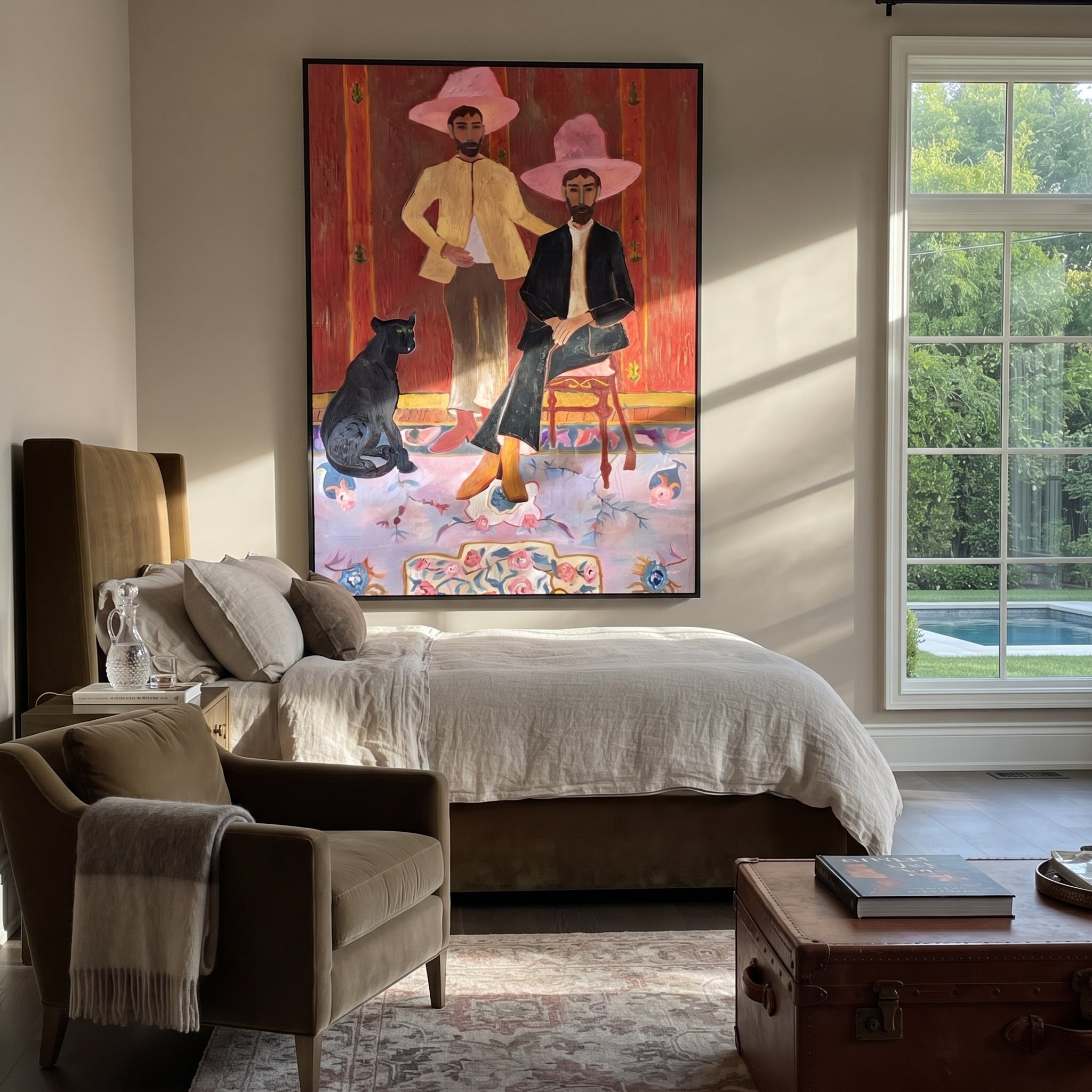 Pink Hats Keep Company presented as a colorful interior focal point