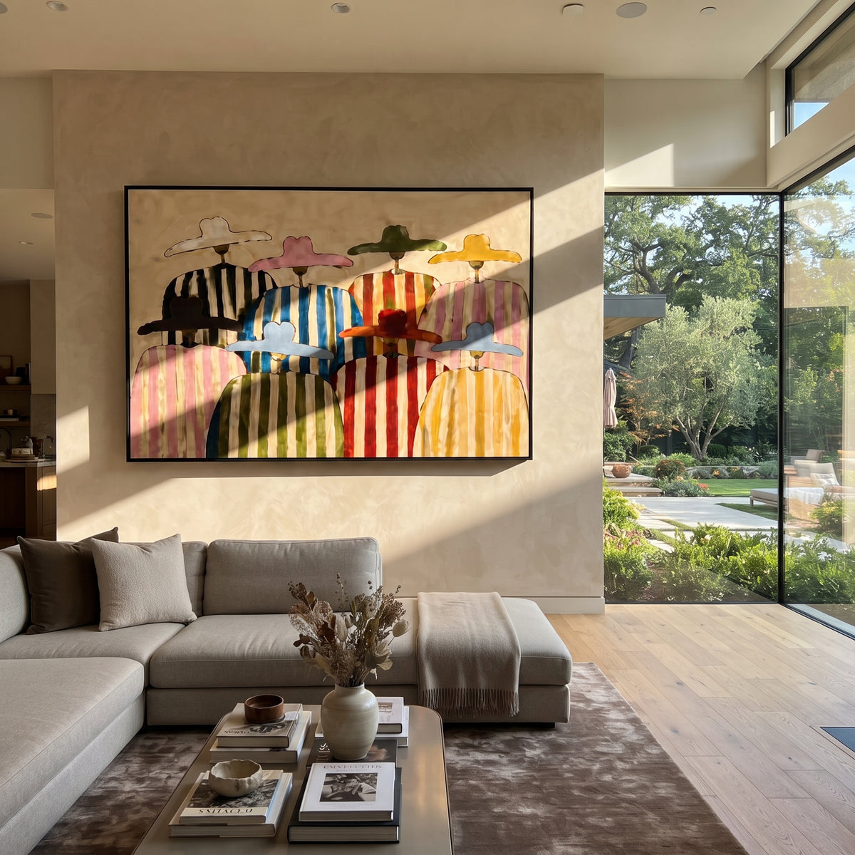 Brims Across Painted Plains displayed with natural materials and modern decor