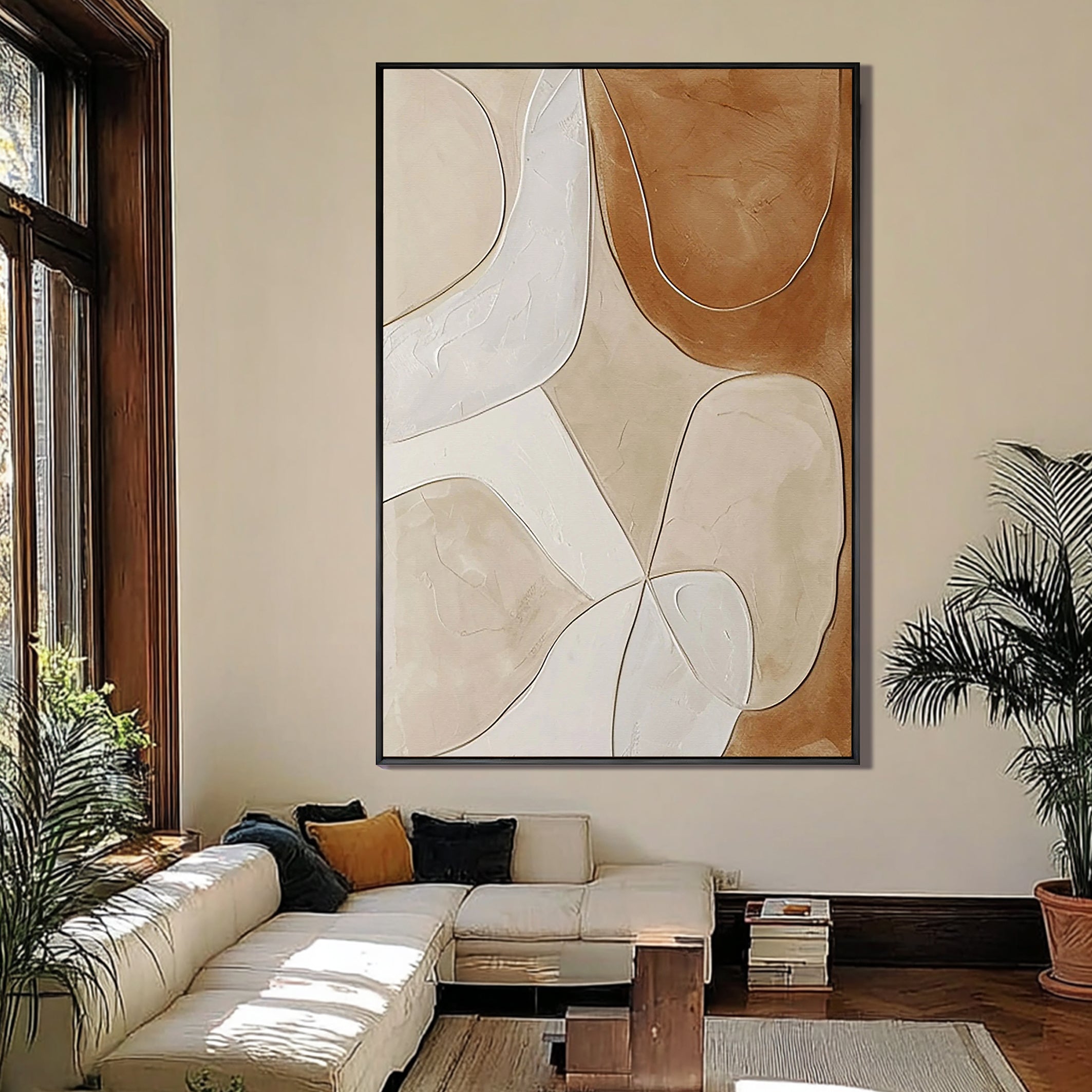 Earthen Contour – Hand-Painted Neutral Terracotta and Beige Minimalist Abstract Painting | Japandi Organic Wabi-Sabi Living Room & Hallway Art