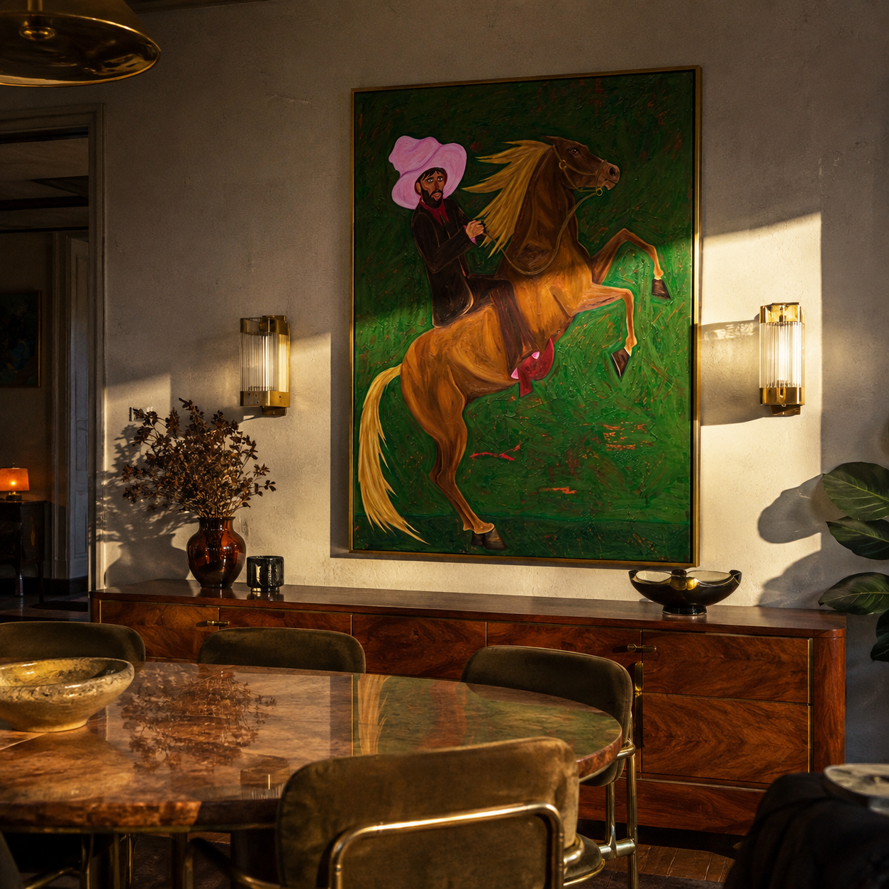 Pink Brim Raises Thunder displayed in a collected contemporary interior