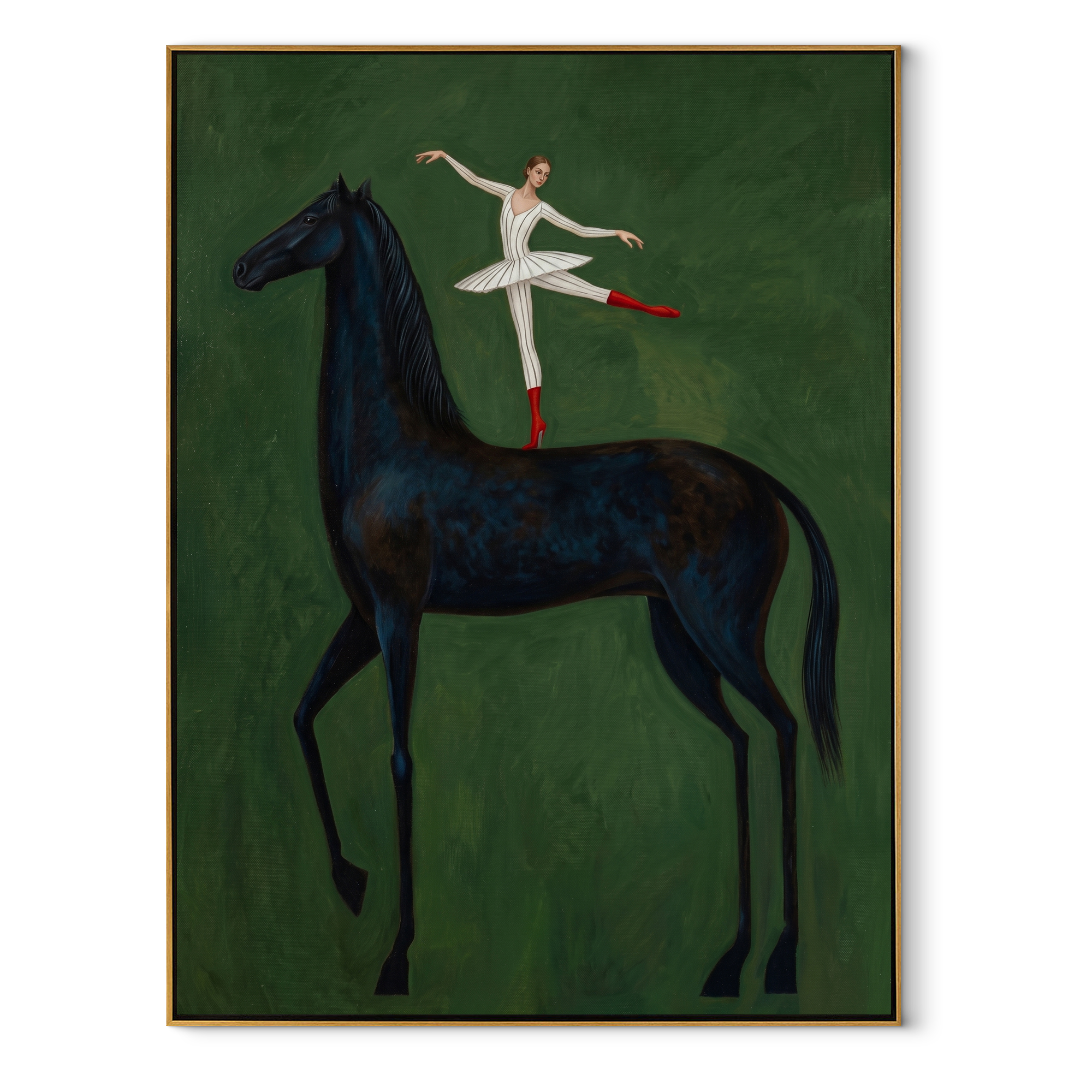 Ballet Crosses Midnight equestrian horse painting, vertical canvas artwork