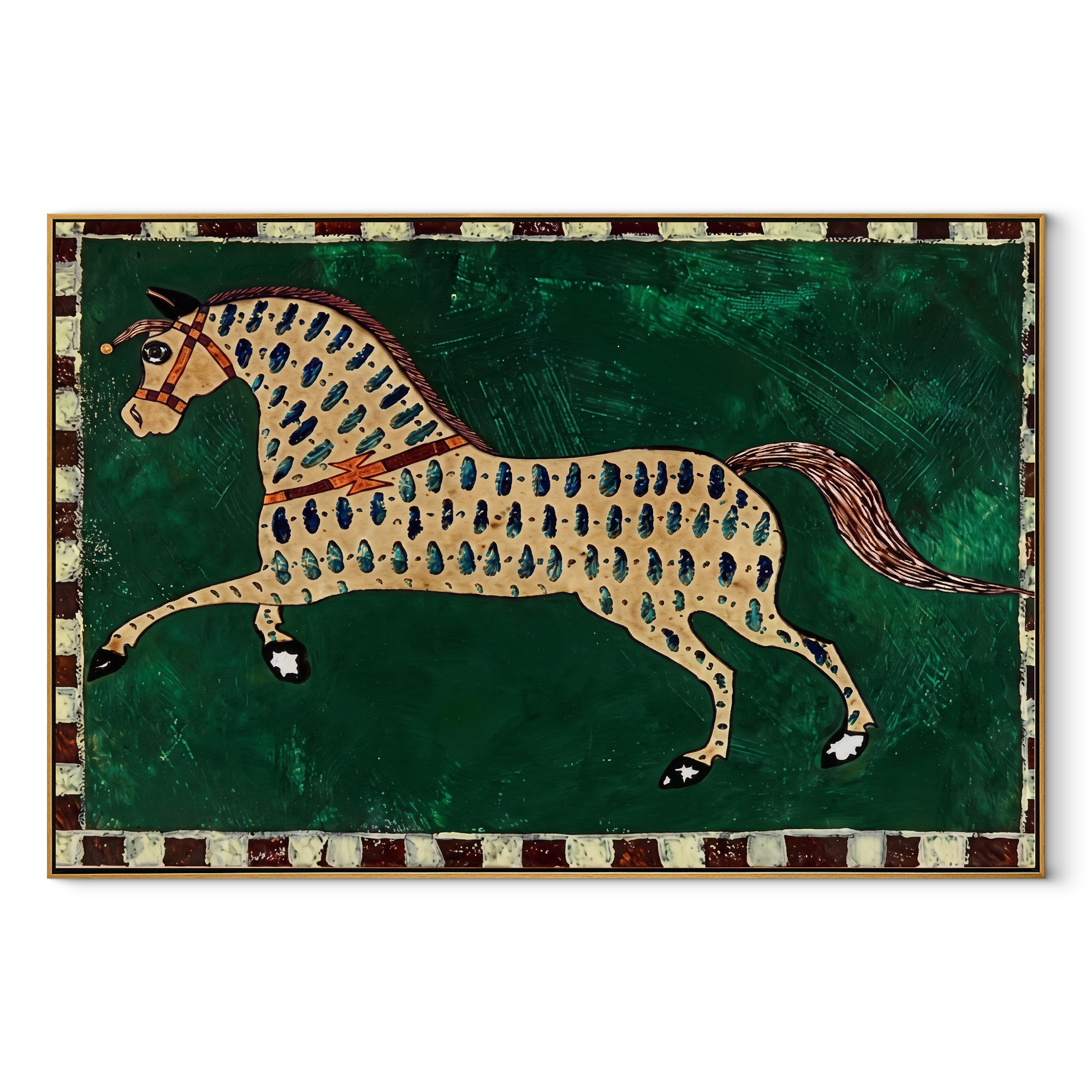 Emerald Spots Run Free equestrian horse painting, horizontal canvas artwork