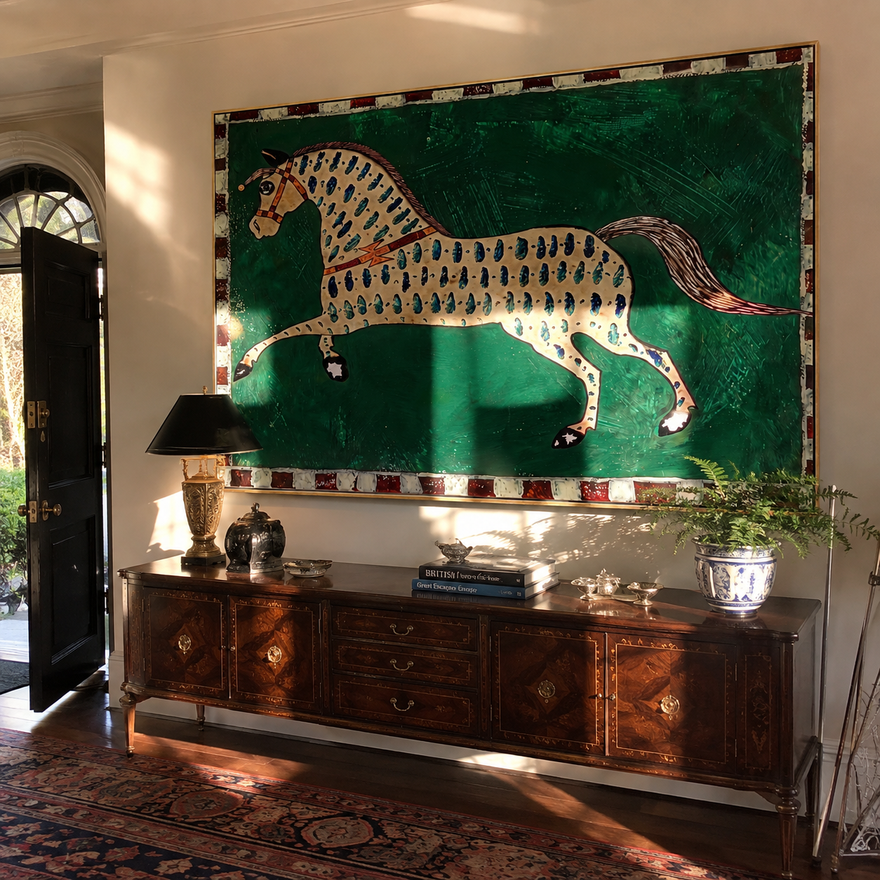 Emerald Spots Run Free presented as a colorful interior focal point