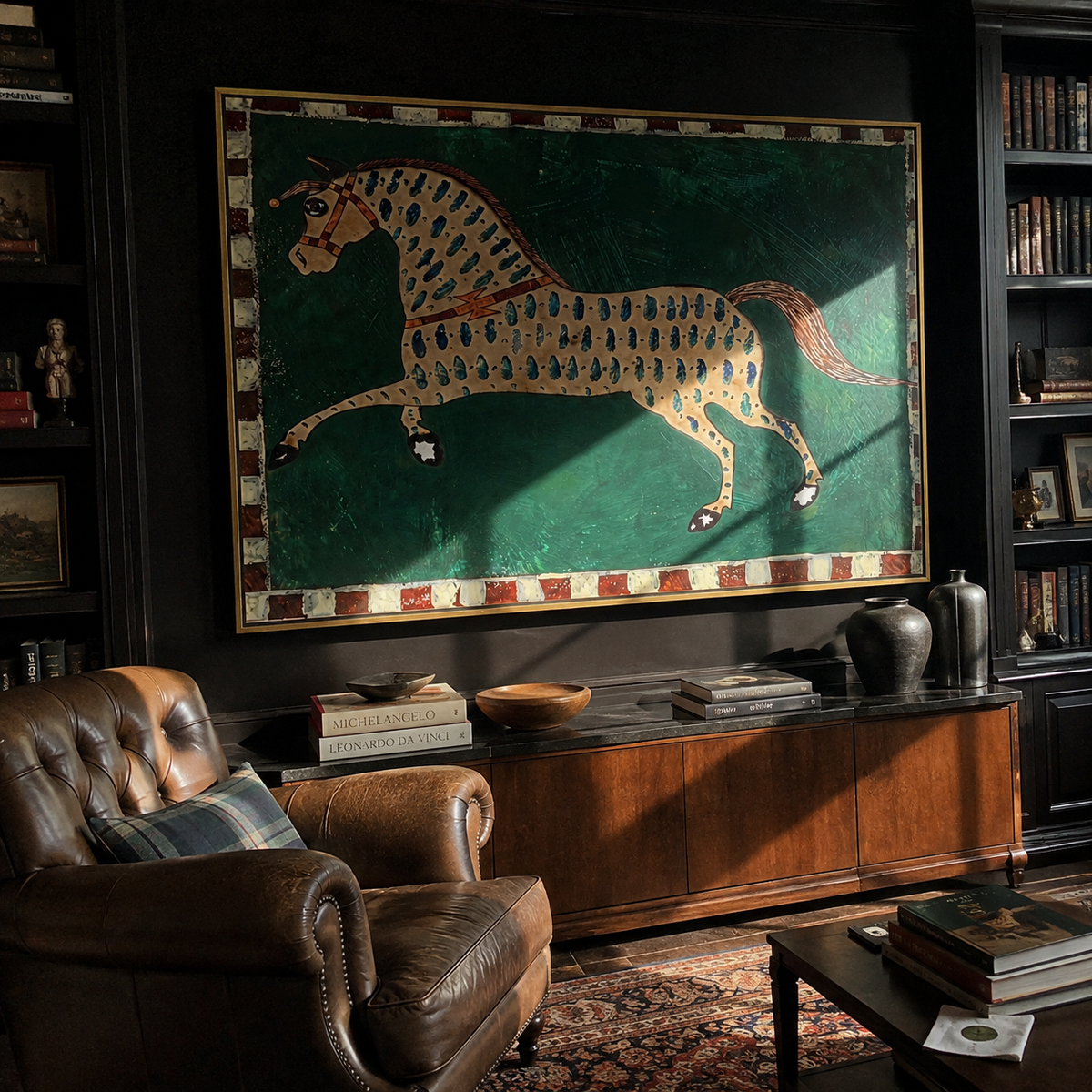 Emerald Spots Run Free styled with wood, linen, and modern decor