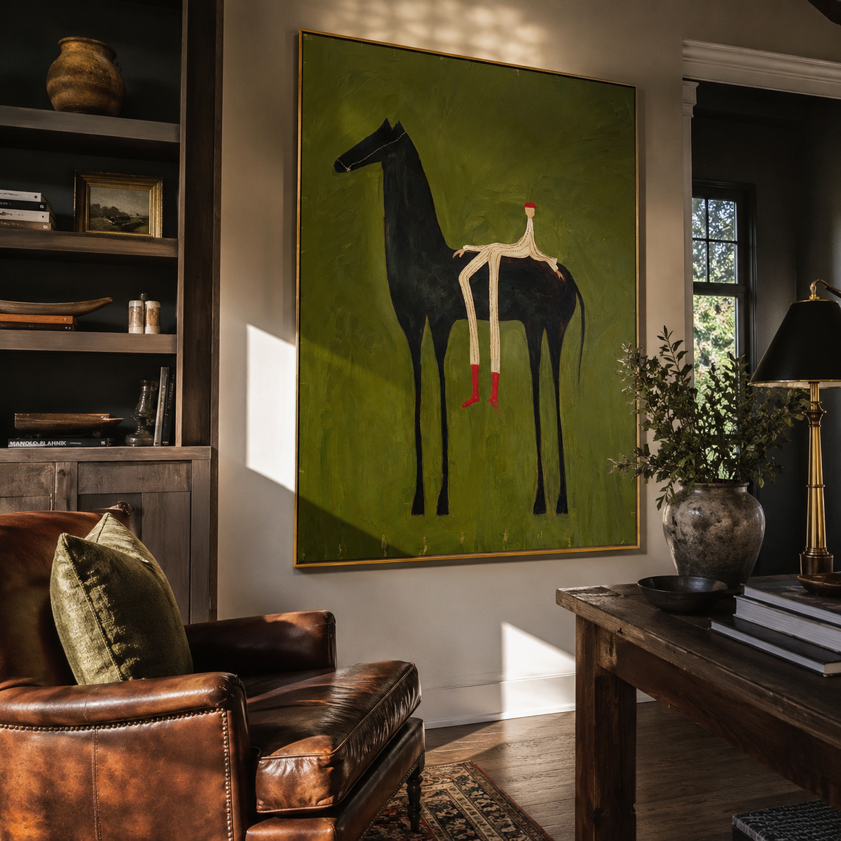 Long Legs Sit Olive styled with warm modern furnishings