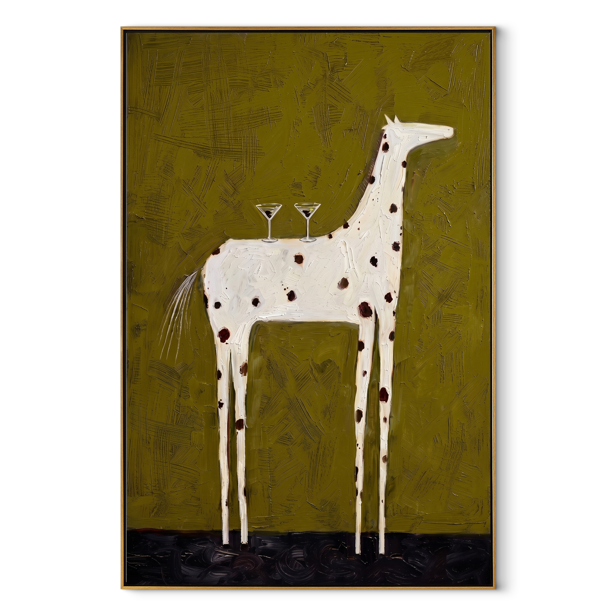 Three Glasses Balance High equestrian horse painting, vertical canvas artwork