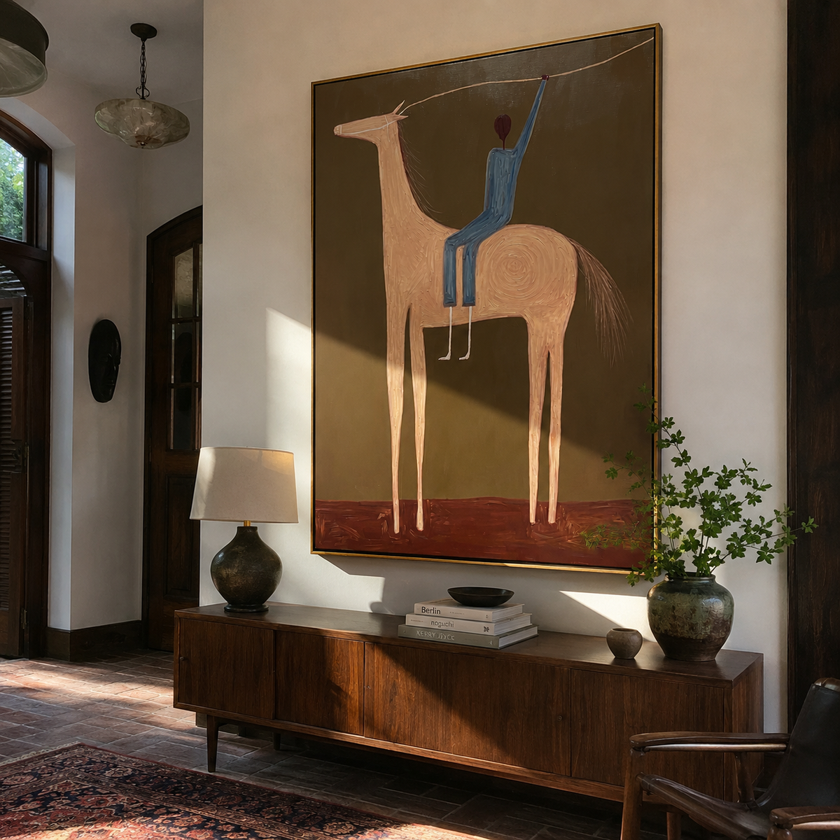 Raised Hand Greets Dusk displayed in a layered residential setting
