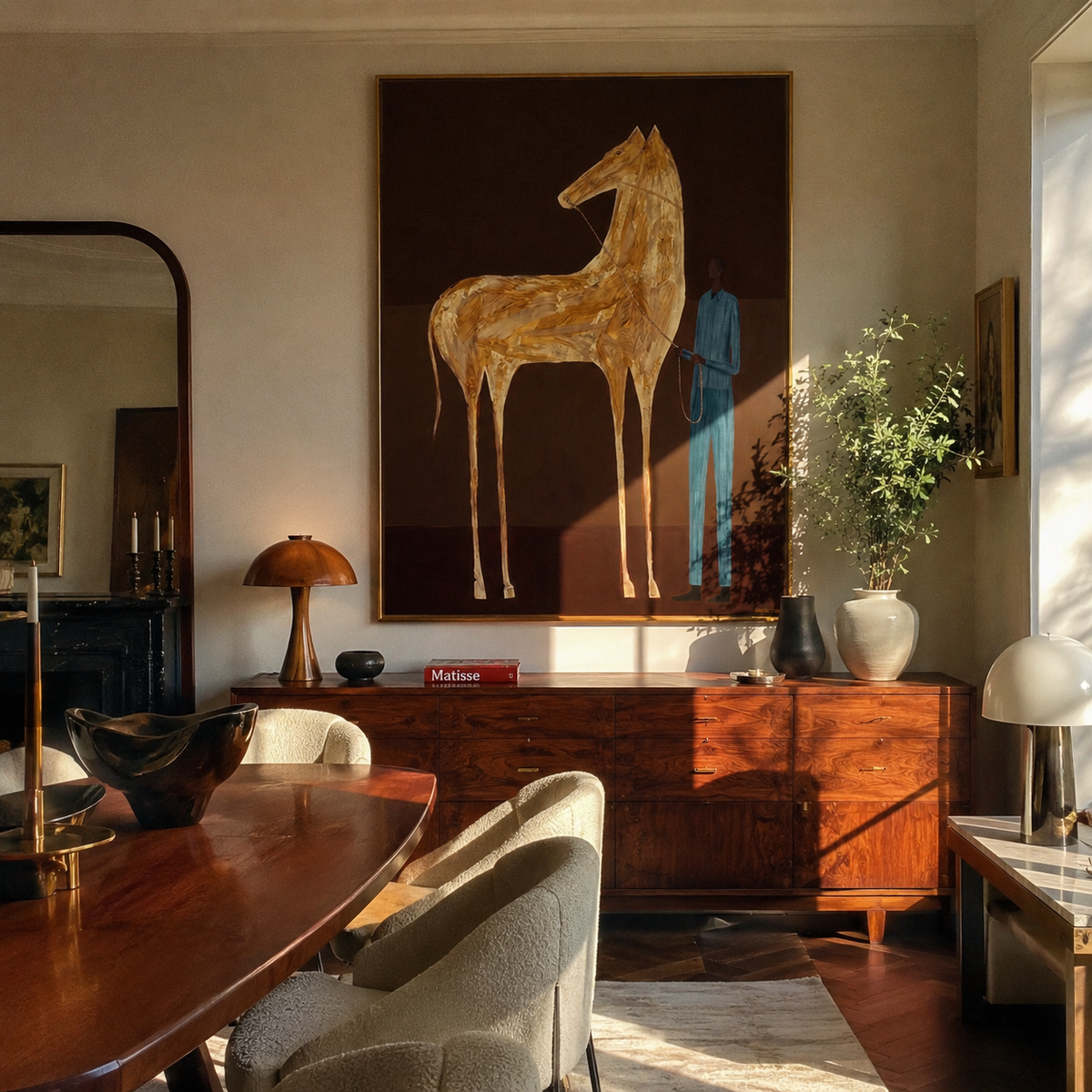 Gold Horse Waits displayed in a collected contemporary interior