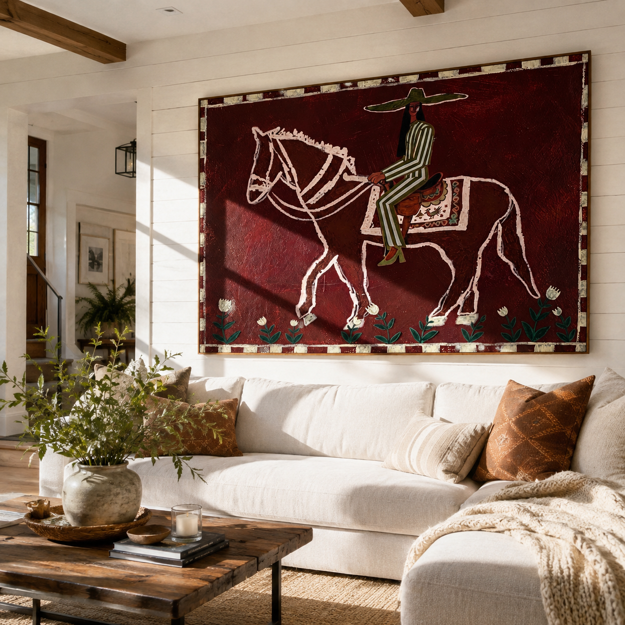 Burgundy Bones Keep Time presented as a colorful interior focal point