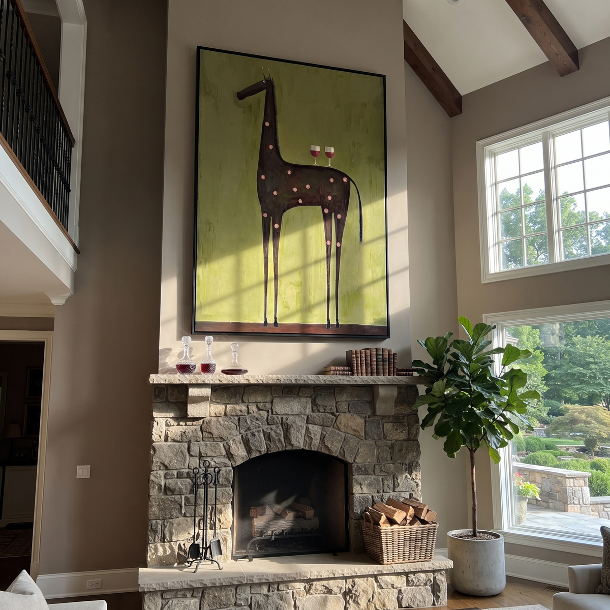 Wine Glasses Crown Horse styled with wood, linen, and modern decor