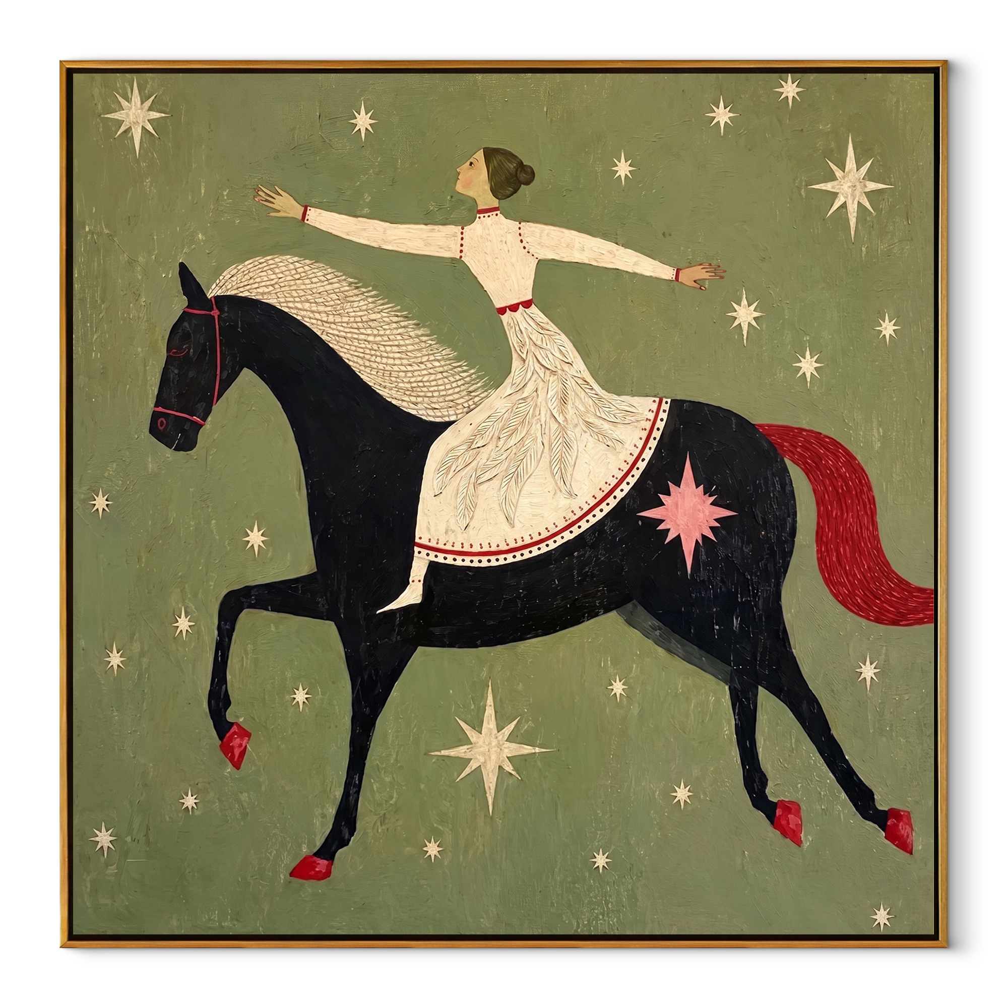 Starlight Holds Her Balance equestrian horse painting, square canvas artwork