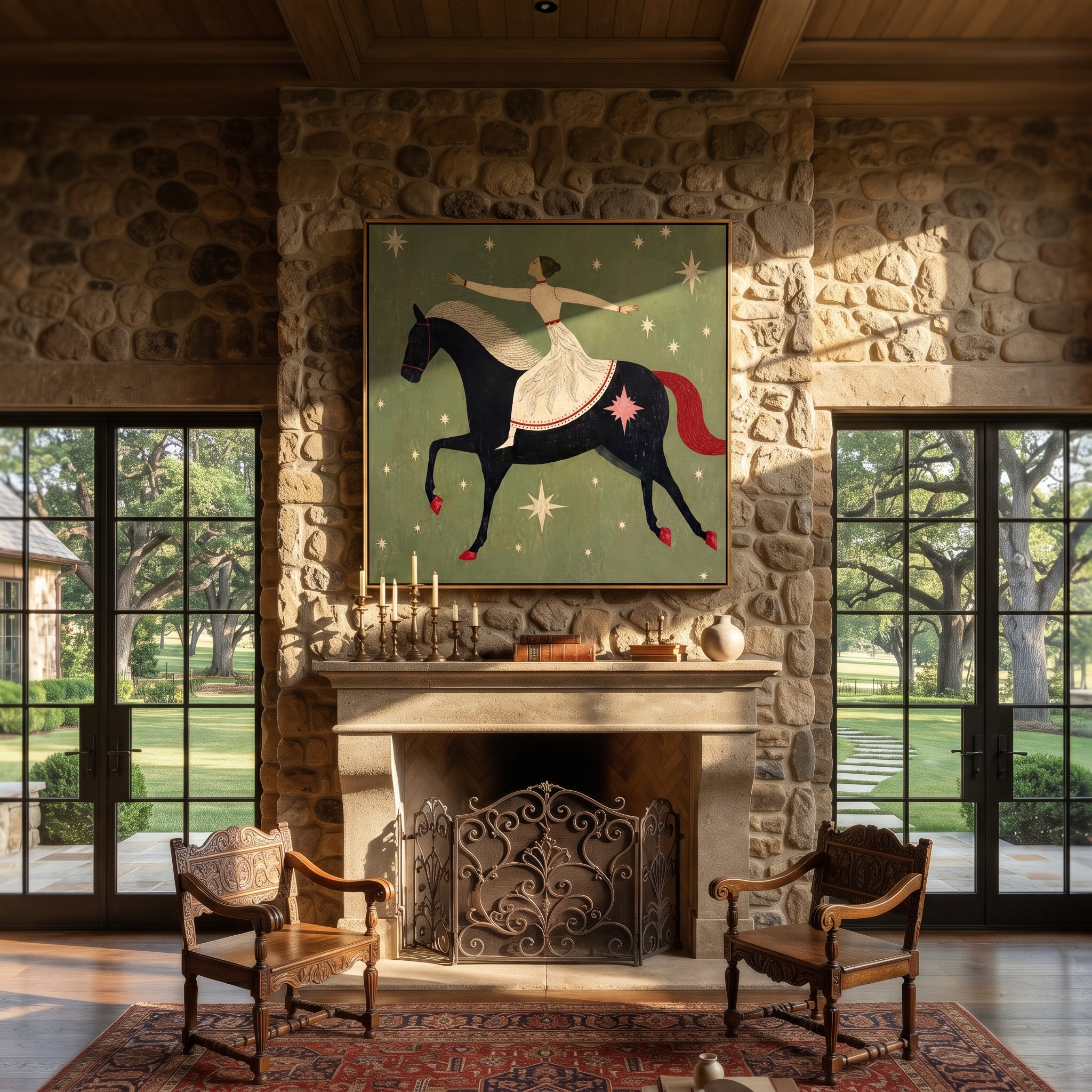 Starlight Holds Her Balance presented as a colorful interior focal point