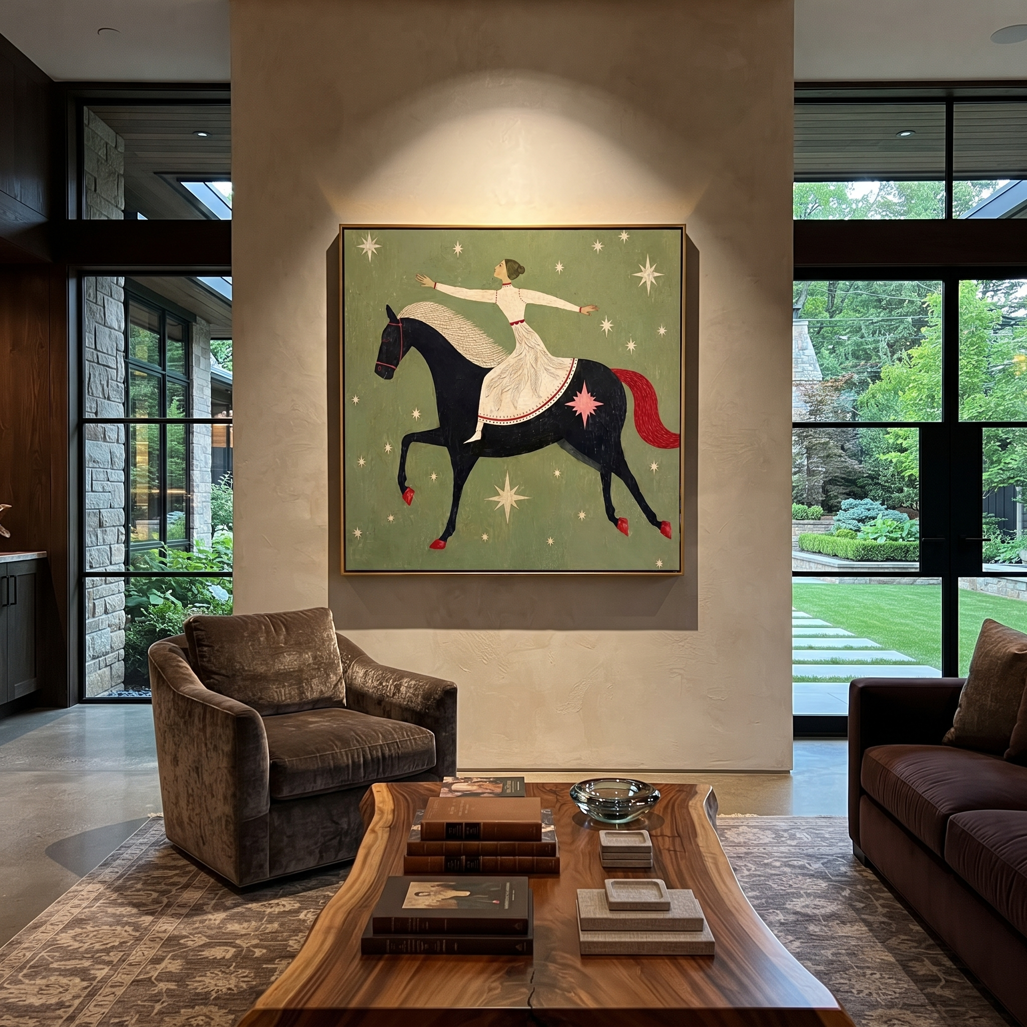 Starlight Holds Her Balance displayed in a layered residential setting