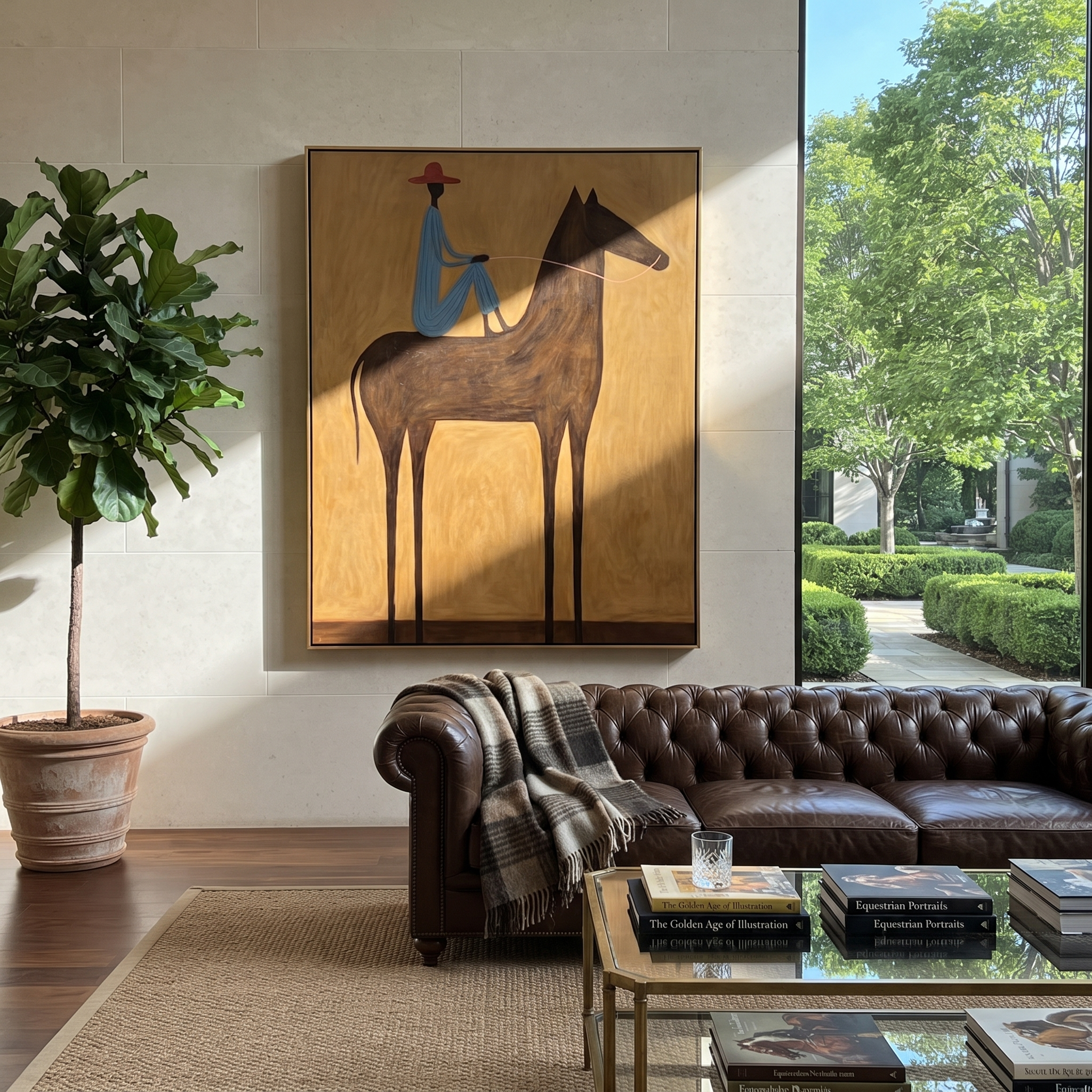 Blue Rider Crosses Ochre displayed in a layered residential setting