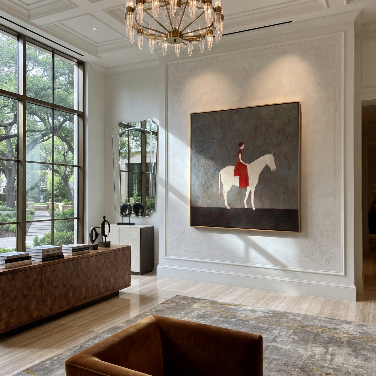 Scarlet Woman Rides Ivory presented as a colorful interior focal point