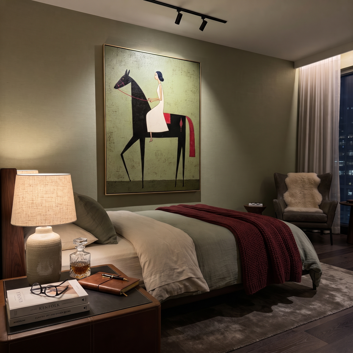 Ivory Dress Rides Night styled with wood, linen, and modern decor