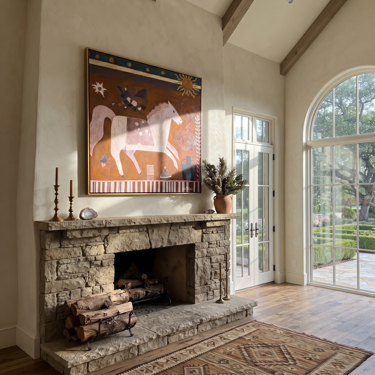 Sun Watches Painted Horses displayed in a collected contemporary interior