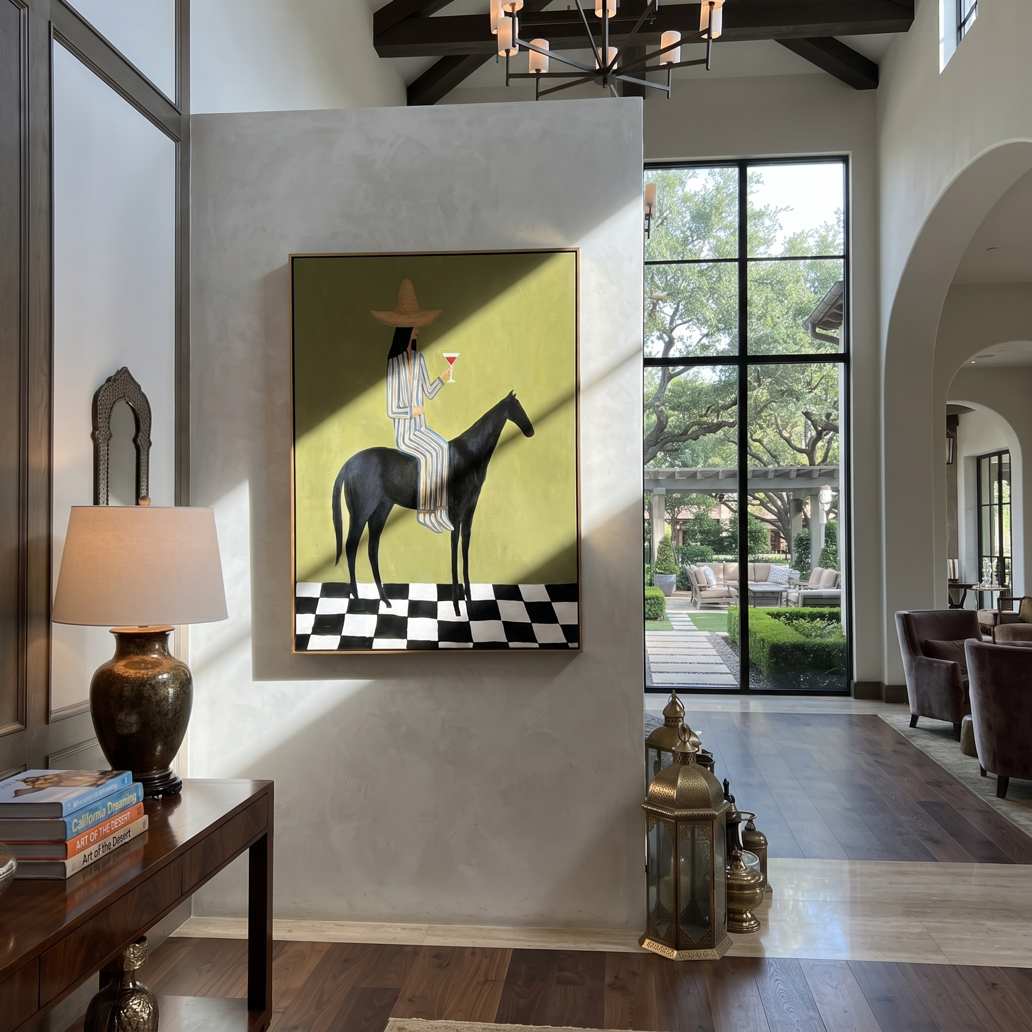 Striped Rider Crosses Checks displayed in a collected contemporary interior