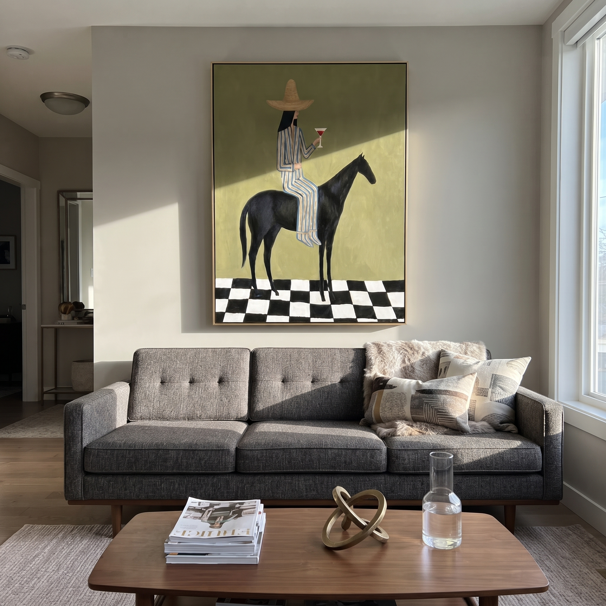 Striped Rider Crosses Checks styled with wood, linen, and modern decor