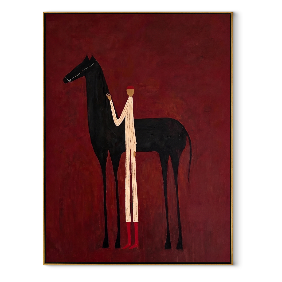 Wine Raised beside Midnight equestrian horse painting, vertical canvas artwork