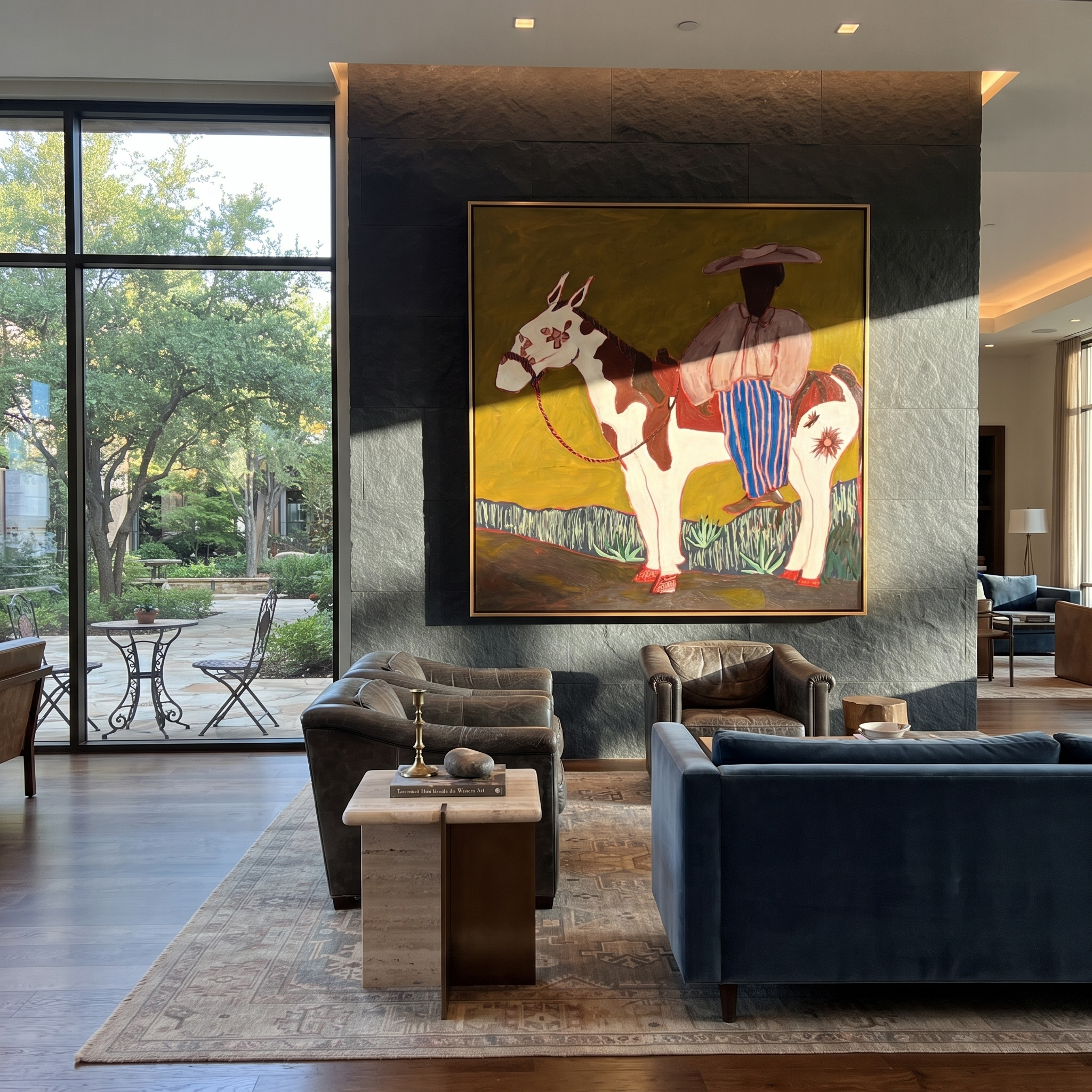 Lavender Rider Meets Pinto presented as a colorful interior focal point