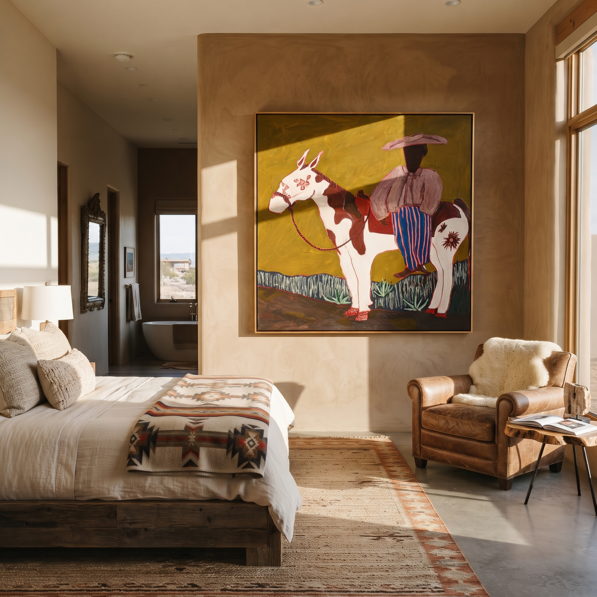 Lavender Rider Meets Pinto displayed in a layered residential setting
