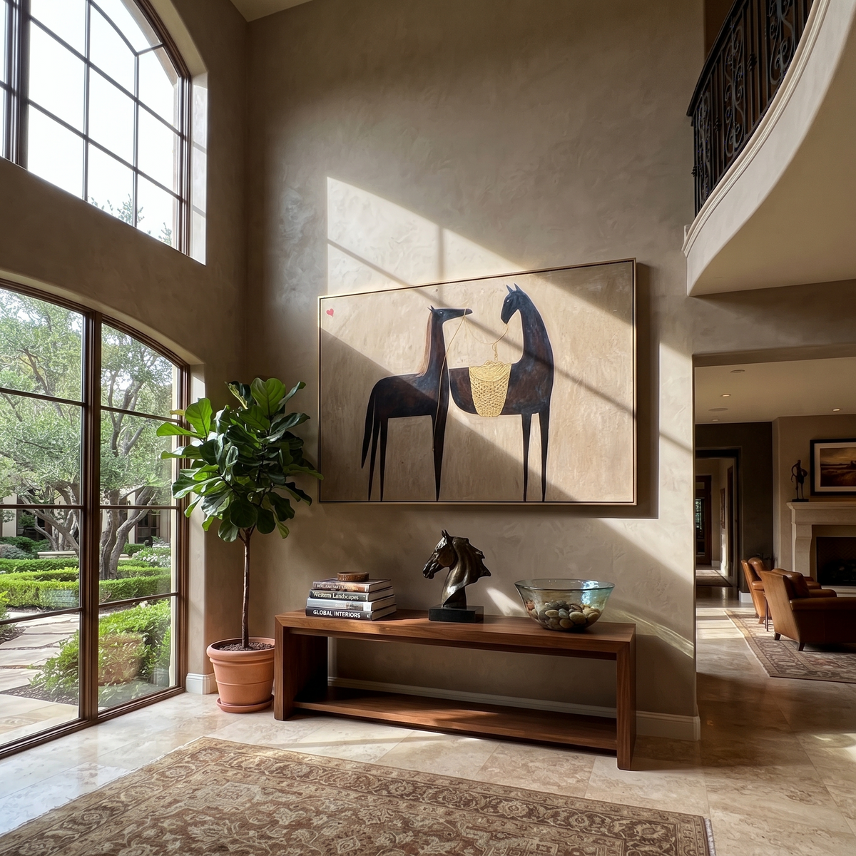 Two Black Horses Confer styled with wood, linen, and modern decor