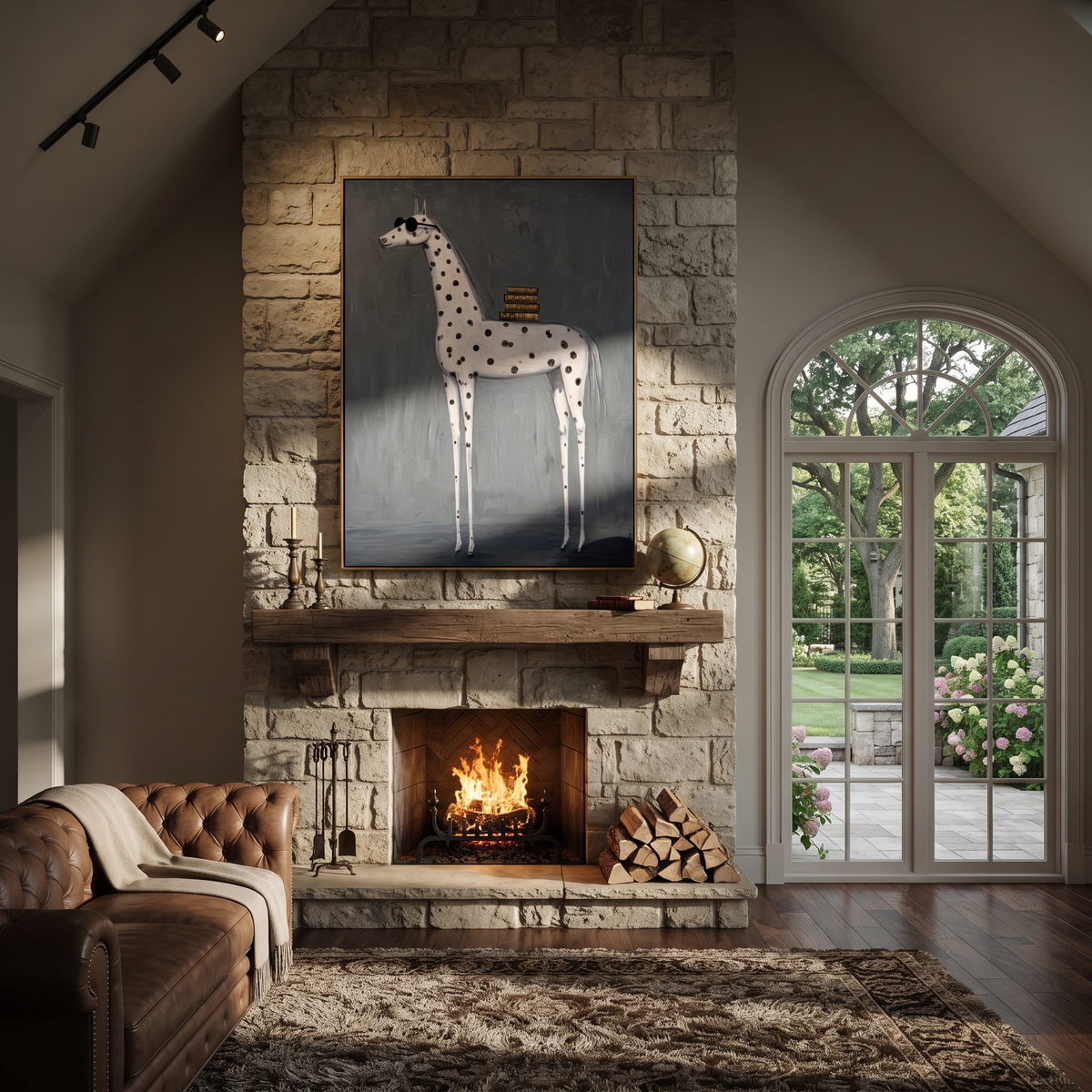 Spotted Horse Carries Books displayed in a layered residential setting