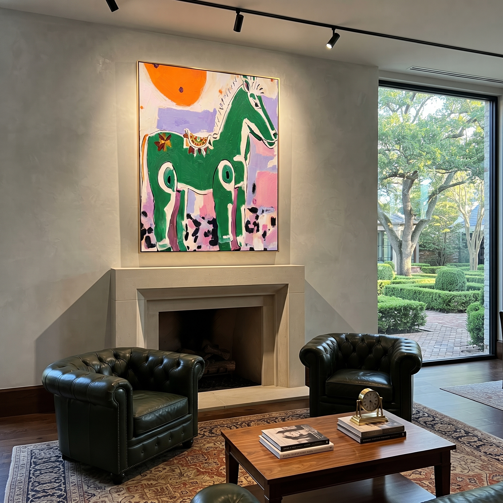 Green Horse Greets Sun presented as a colorful interior focal point