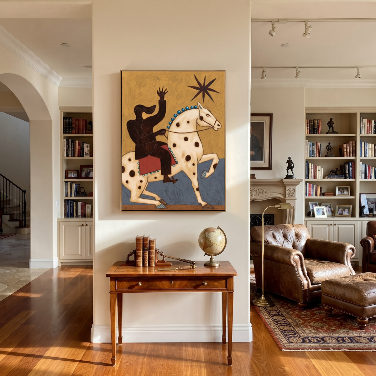 Raised Hand Meets Starlight presented as a colorful interior focal point
