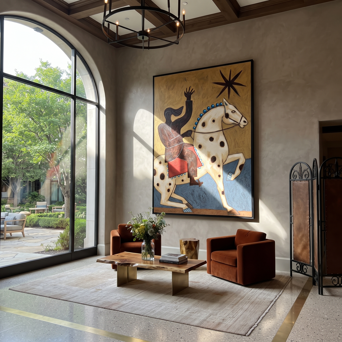 Raised Hand Meets Starlight displayed in a layered residential setting