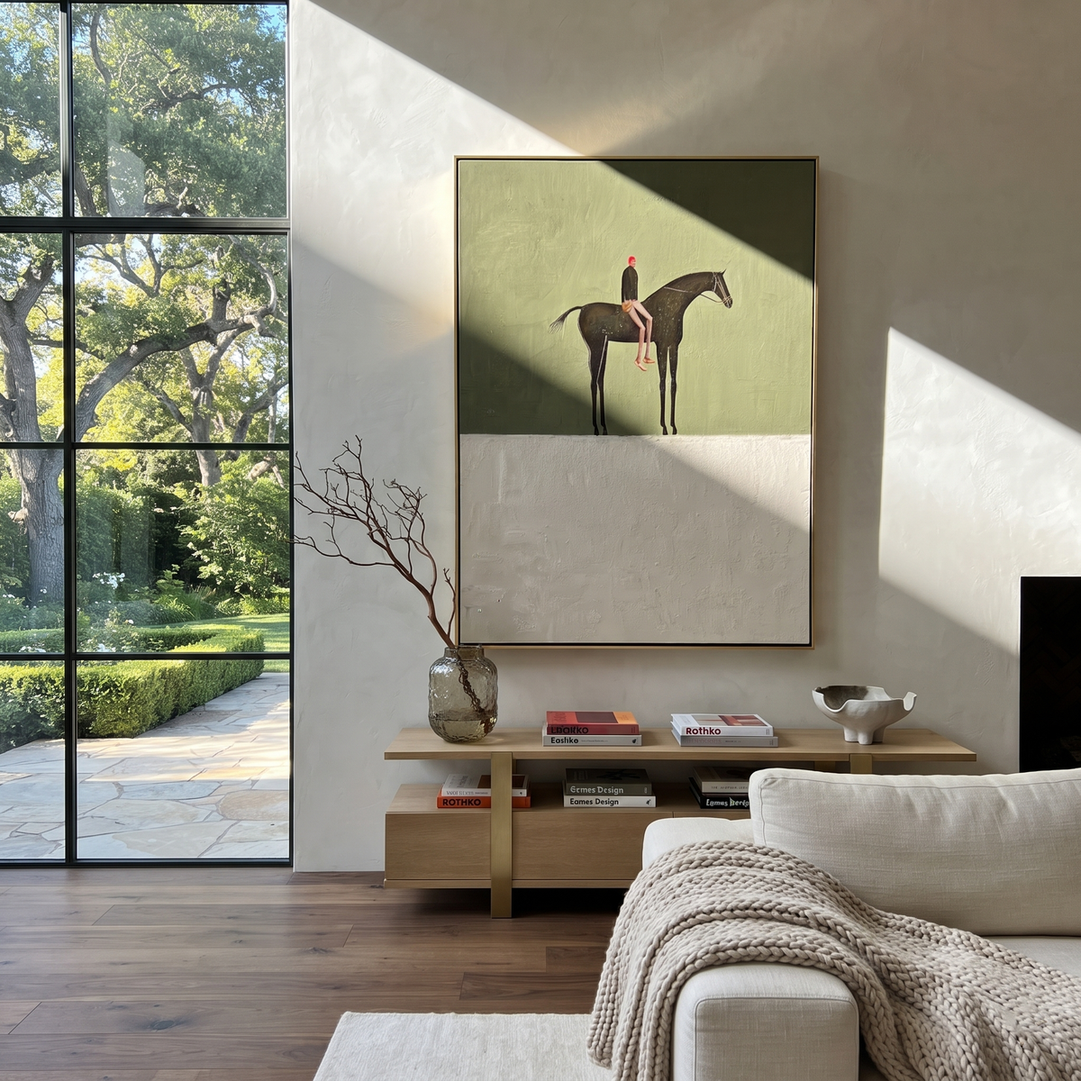 Small Rider Guards Silence displayed in a collected contemporary interior