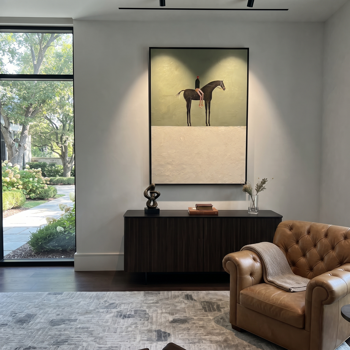 Small Rider Guards Silence presented as a colorful interior focal point
