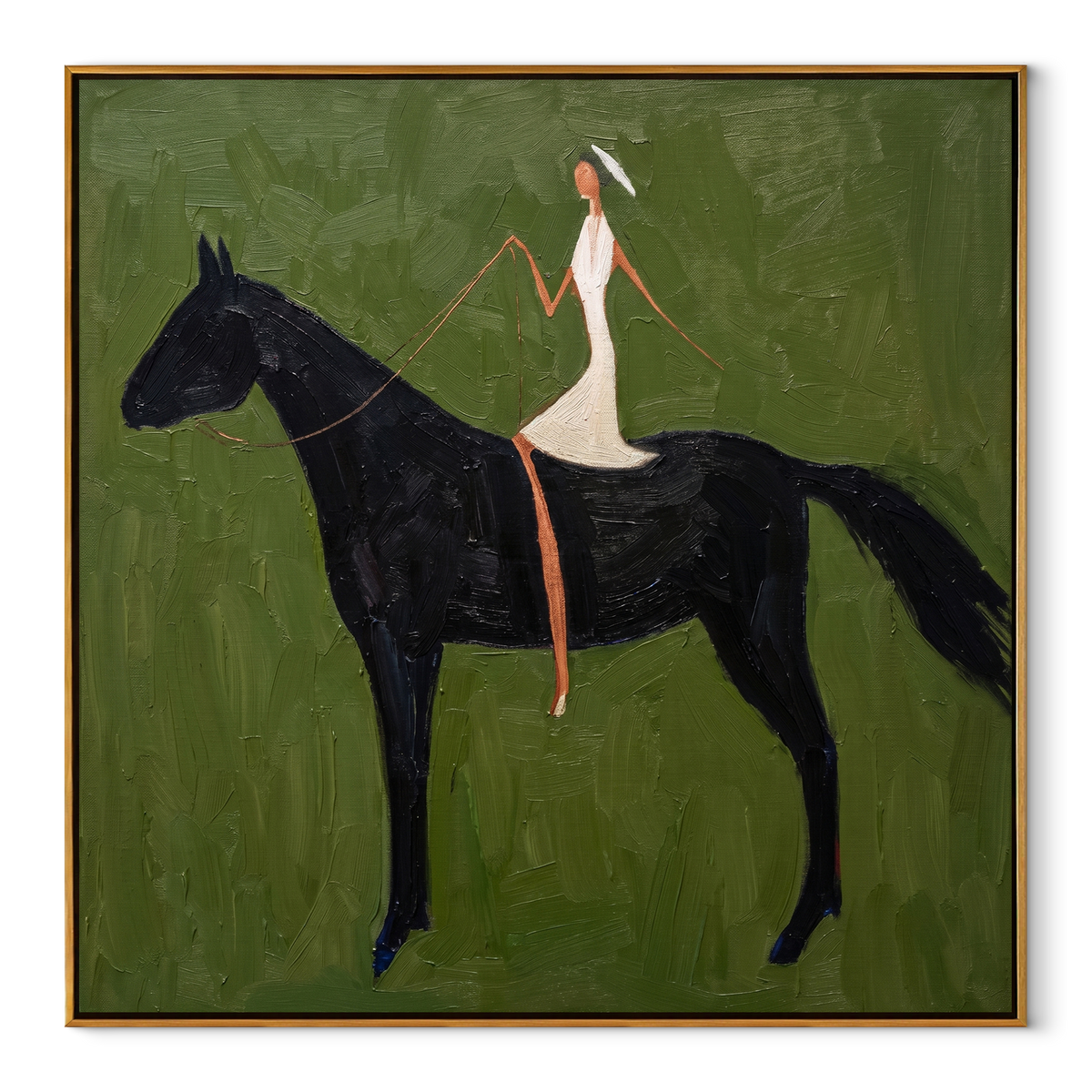 White Dress Draws Triangle equestrian horse painting, square canvas artwork