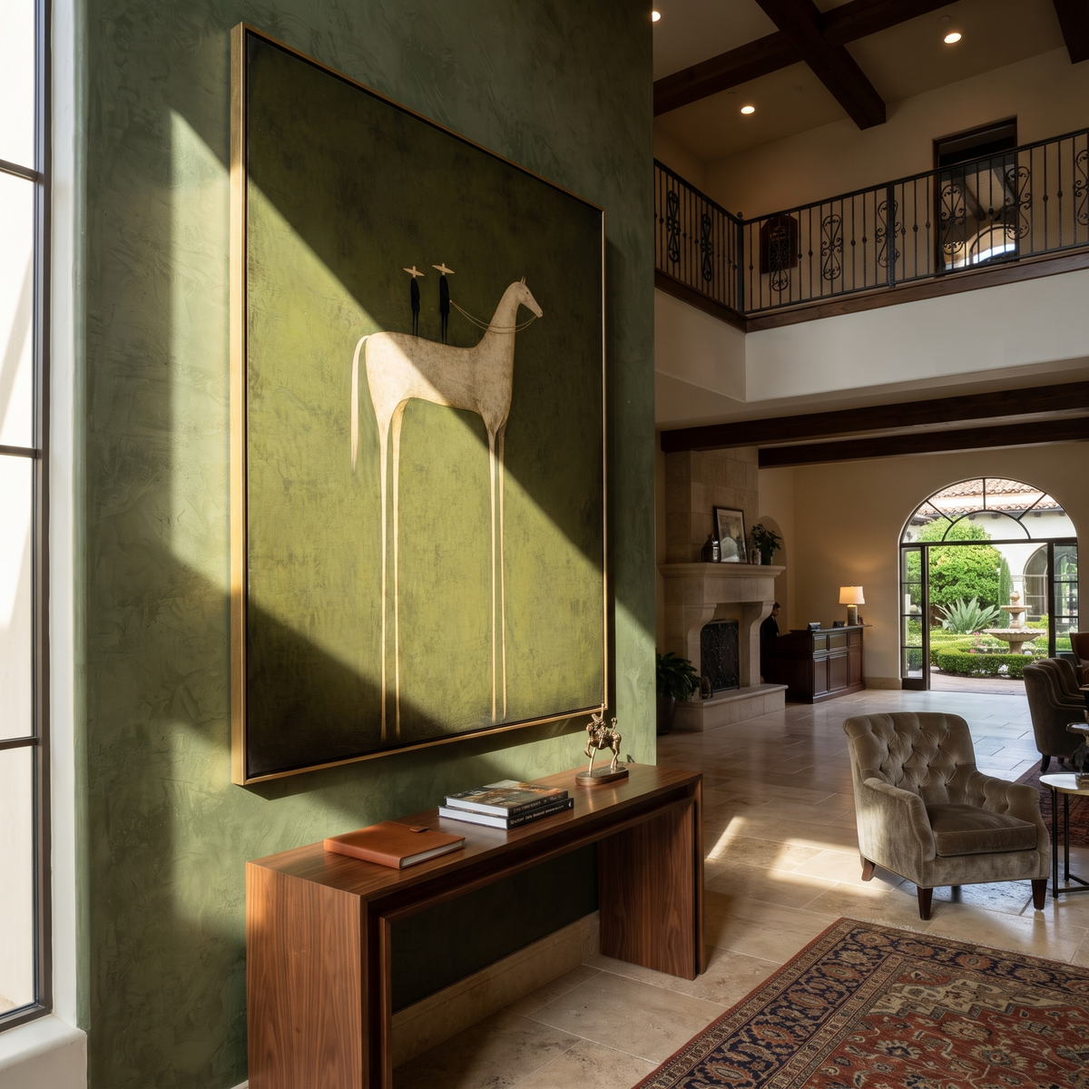 Two Figures Ride Ivory styled with wood, linen, and modern decor