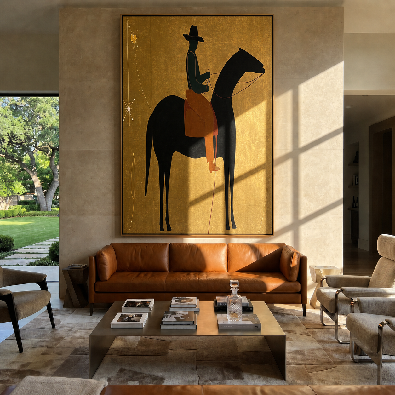 Teal Rider Crosses Gold displayed in a collected contemporary interior
