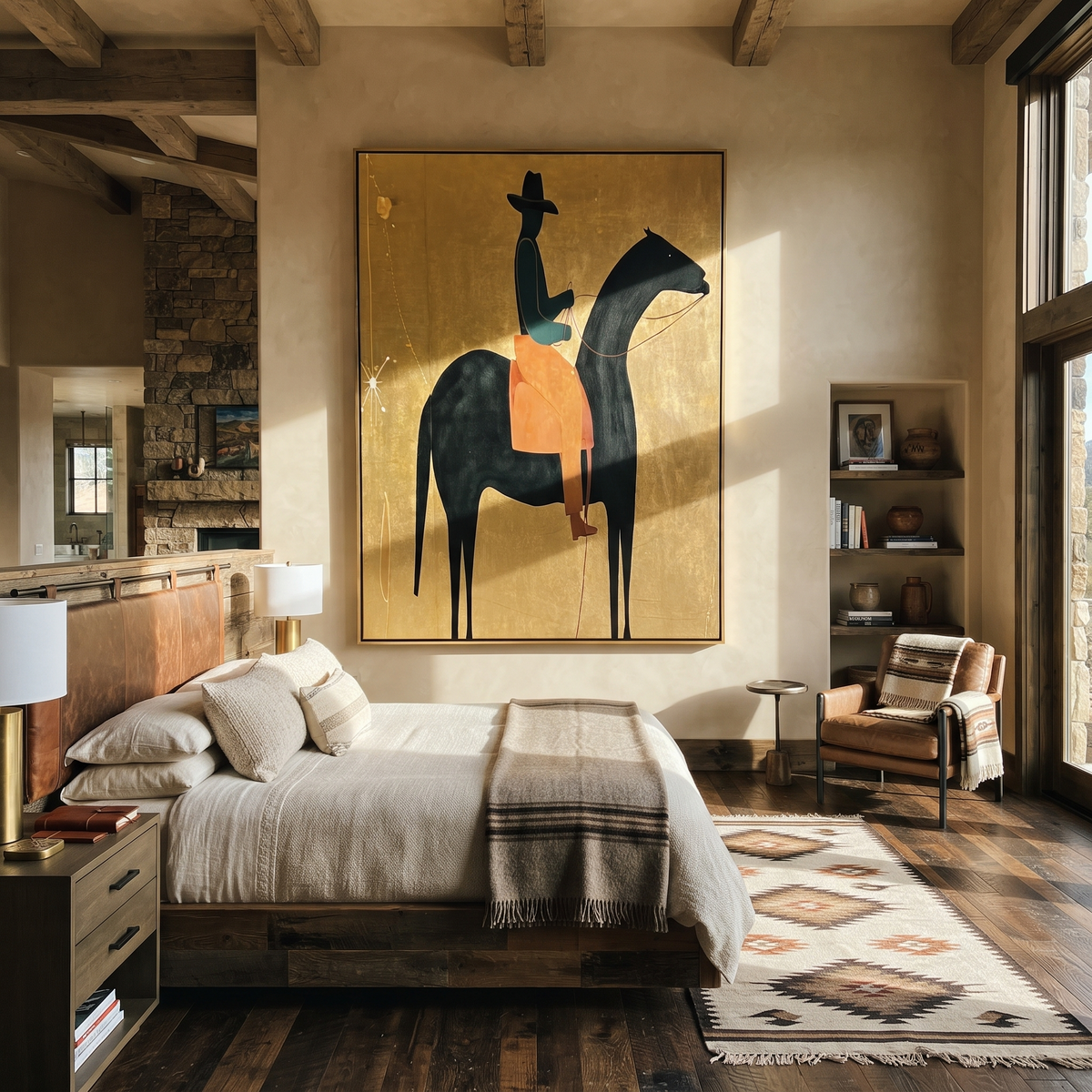 Teal Rider Crosses Gold presented as a colorful interior focal point