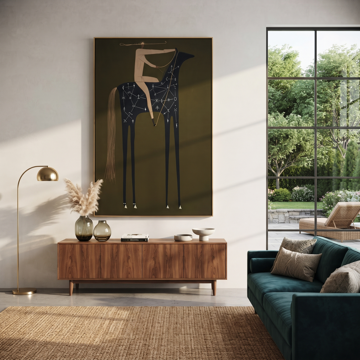Acrobat Bends over Stars presented as a colorful interior focal point