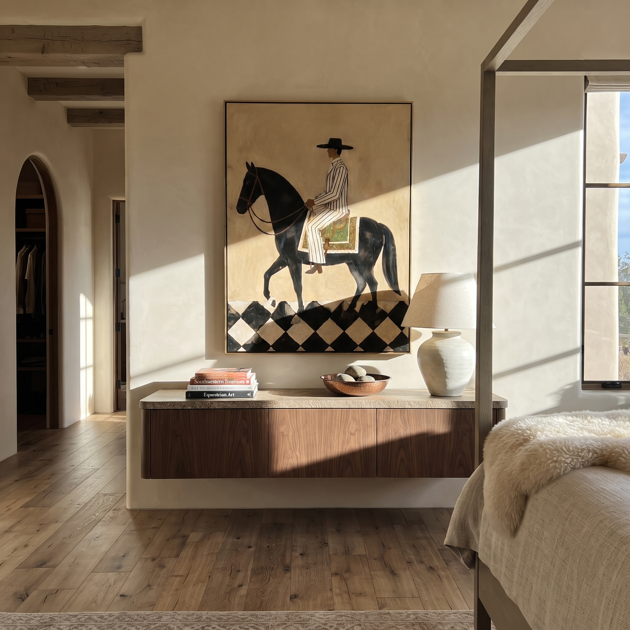 Striped Cowboy Crosses Diamonds displayed in a layered residential setting