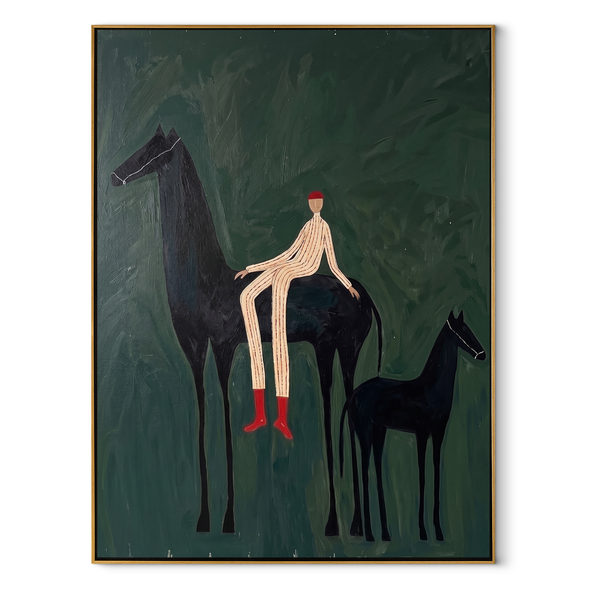 Red Boots Watch Foal equestrian horse painting, vertical canvas artwork
