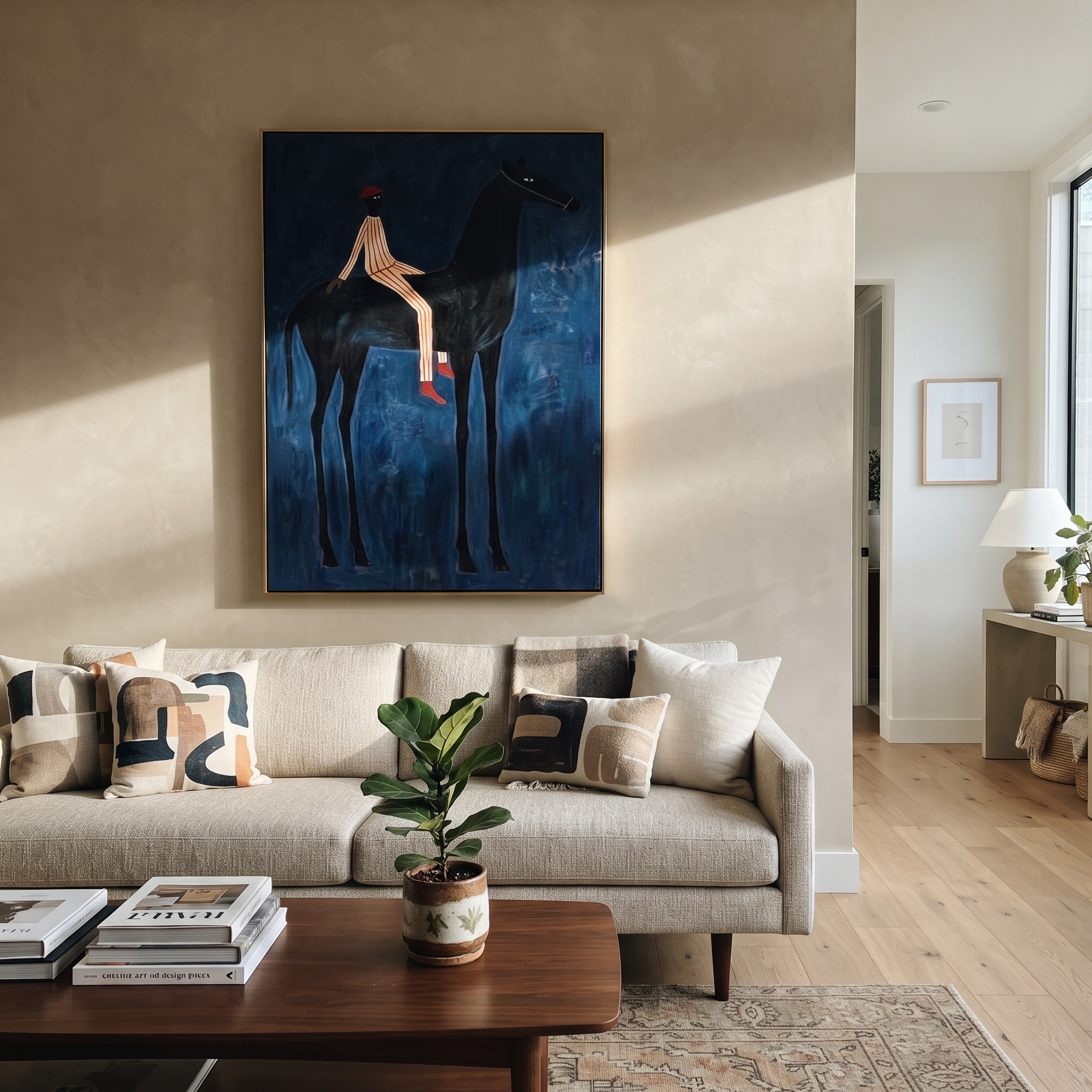 Red Cap Rides Blue displayed in a layered residential setting