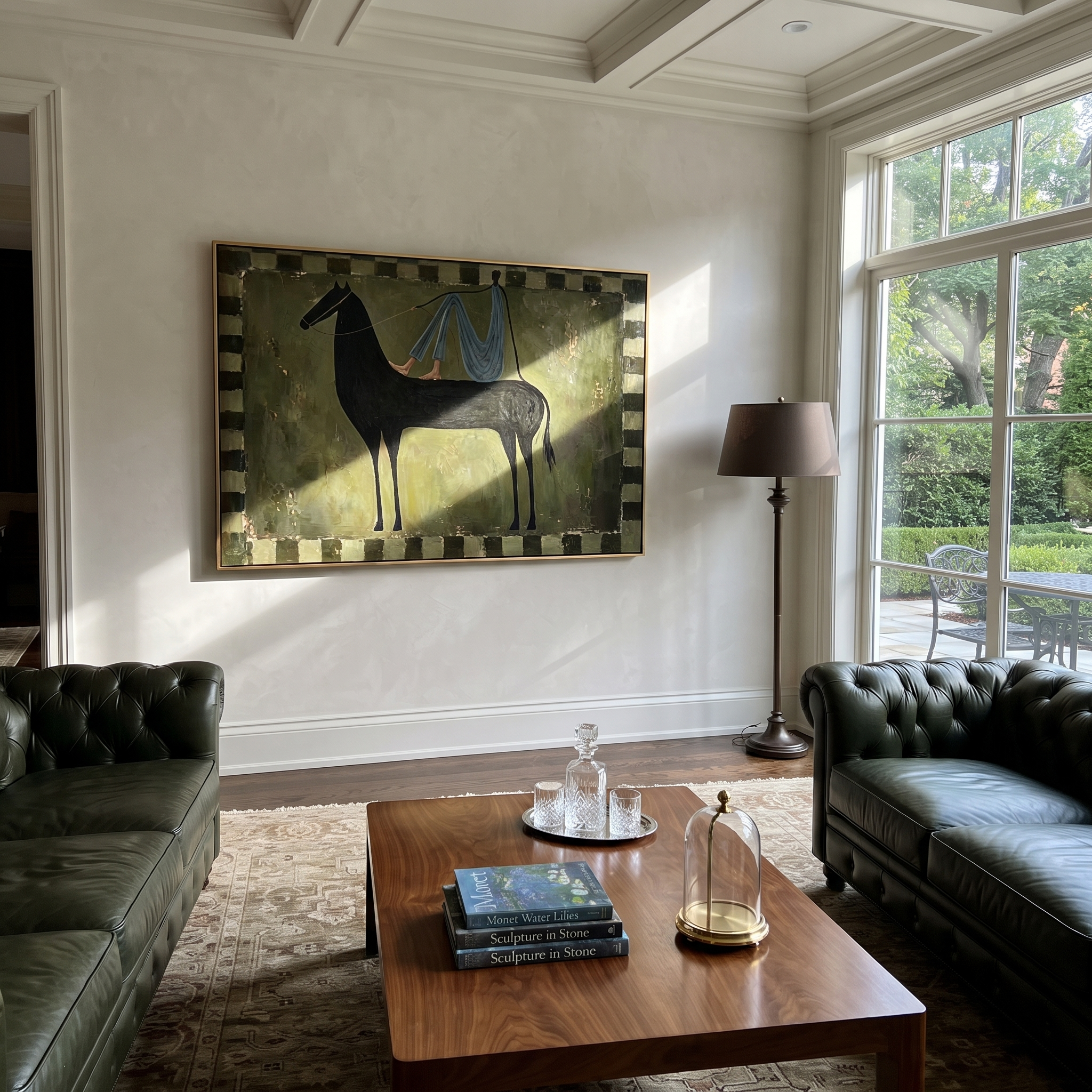 Blue Drapery Crosses Midnight displayed in a layered residential setting
