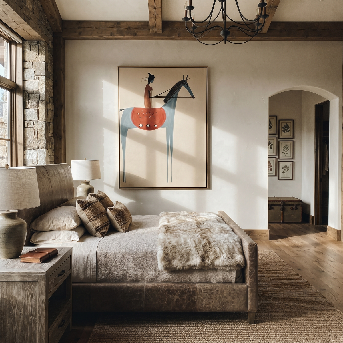Scarlet Rider Meets Blue styled with warm modern furnishings