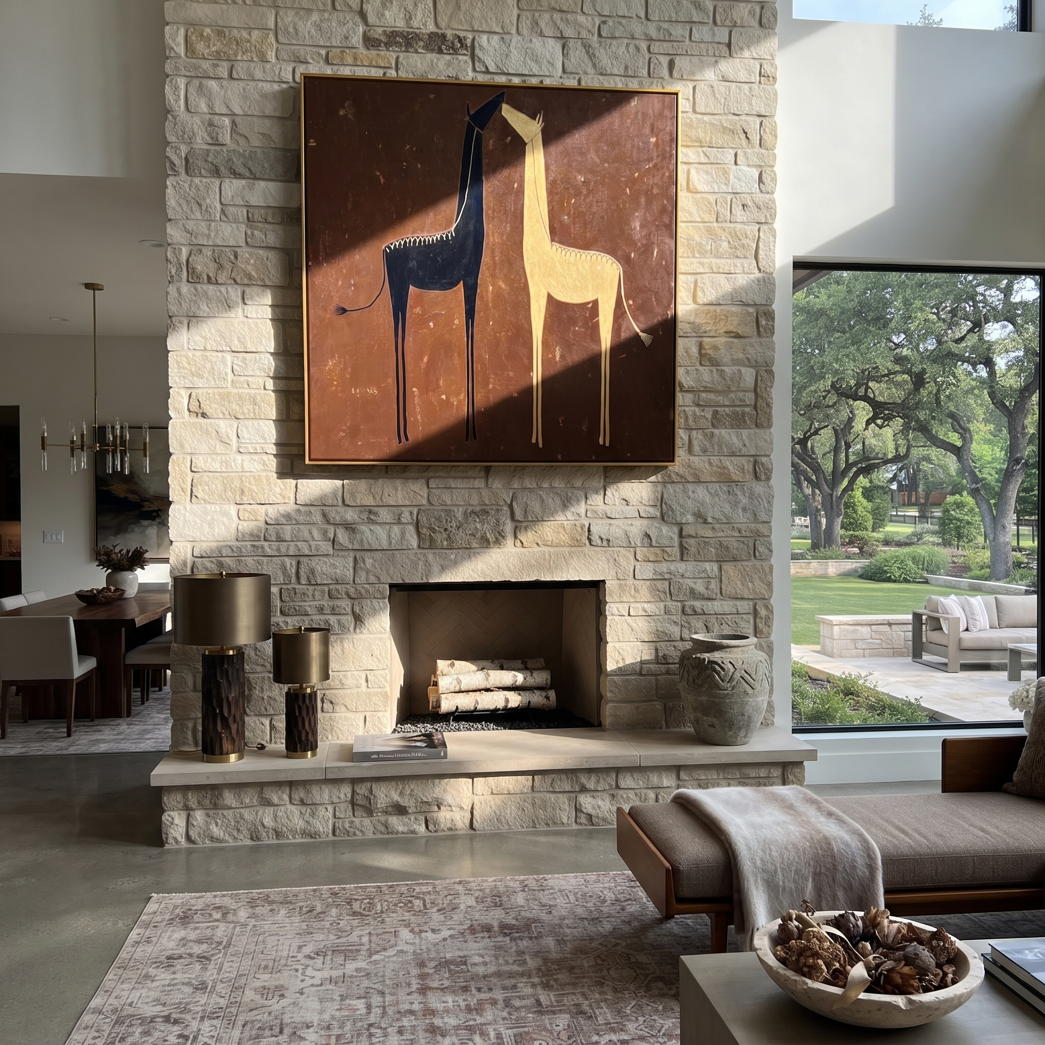 Twin Horses Divide Ivory displayed in a collected contemporary interior