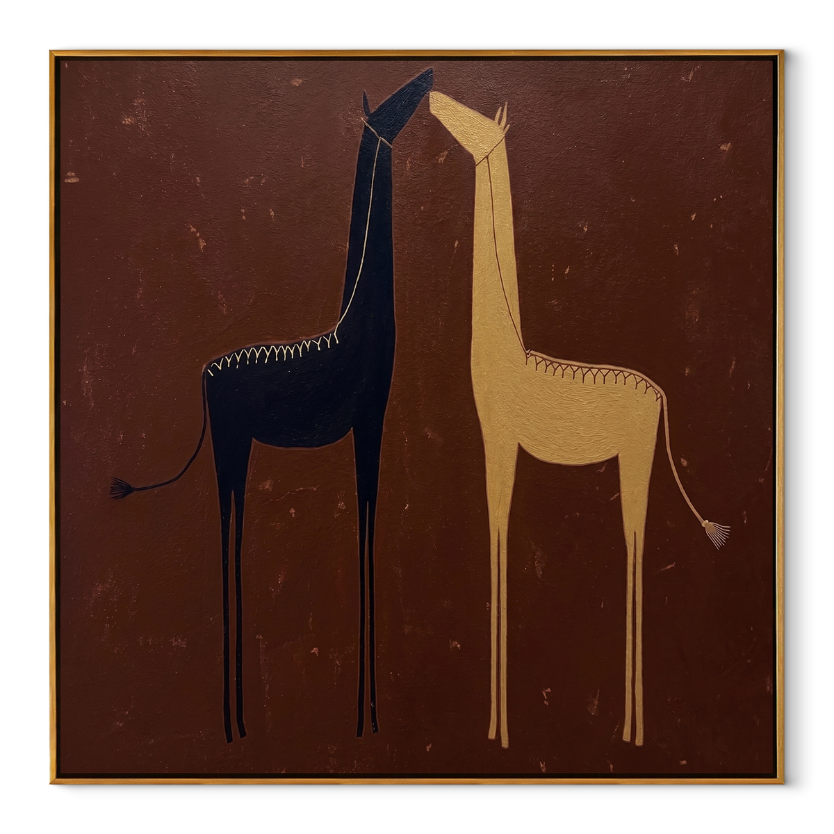 Twin Horses Divide Ivory equestrian horse painting, square canvas artwork