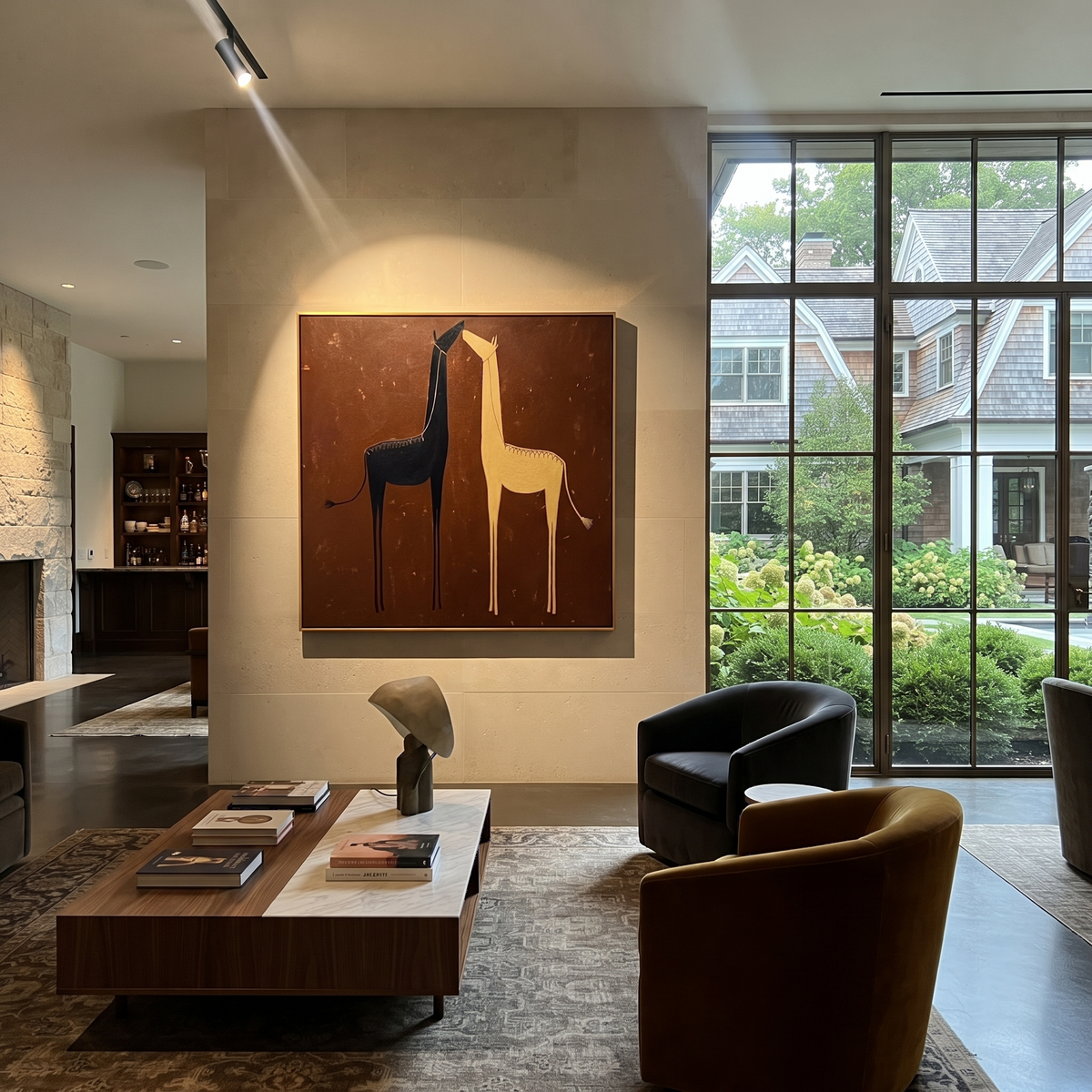 Twin Horses Divide Ivory presented as a colorful interior focal point