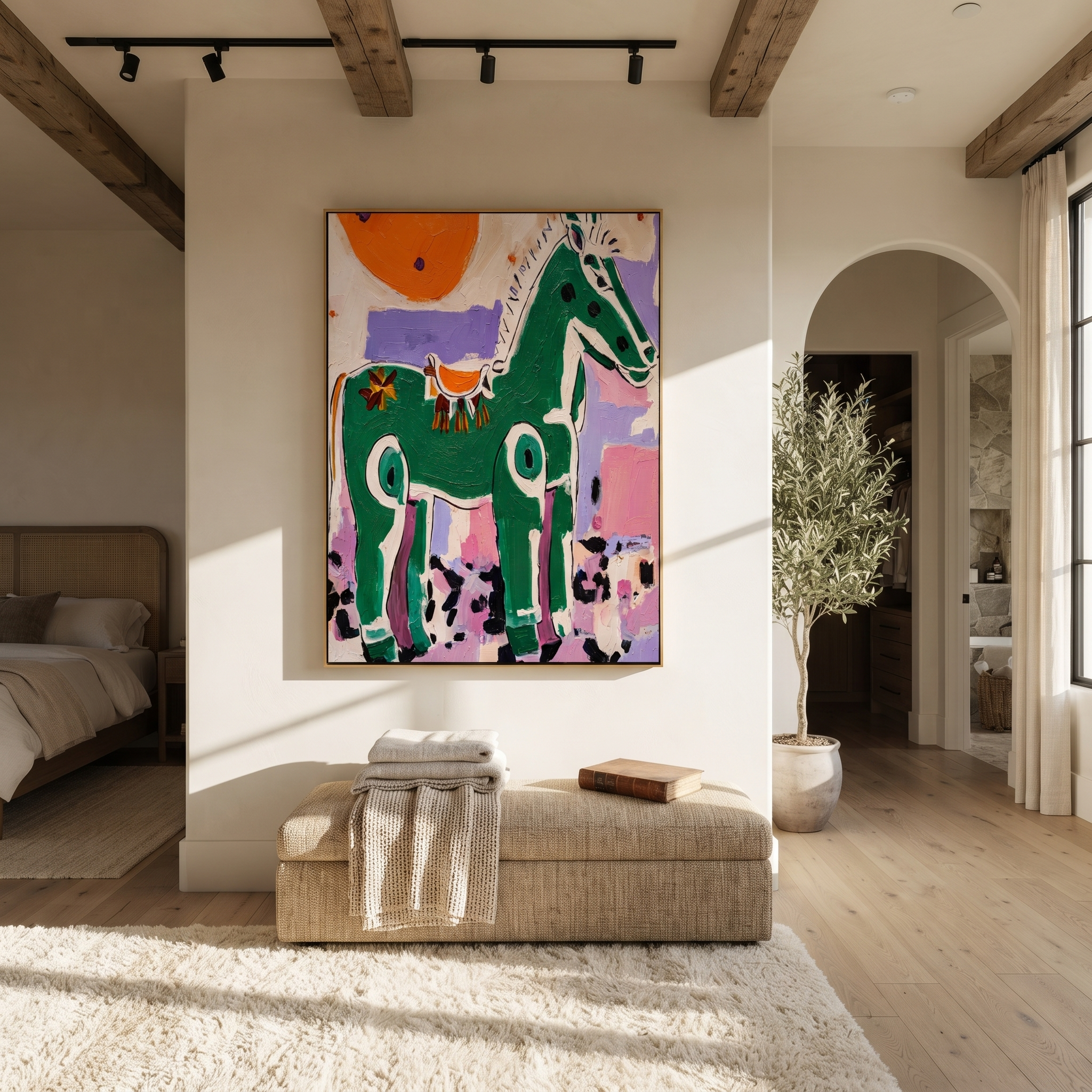 Painted Horse Faces Sun styled with warm modern furnishings